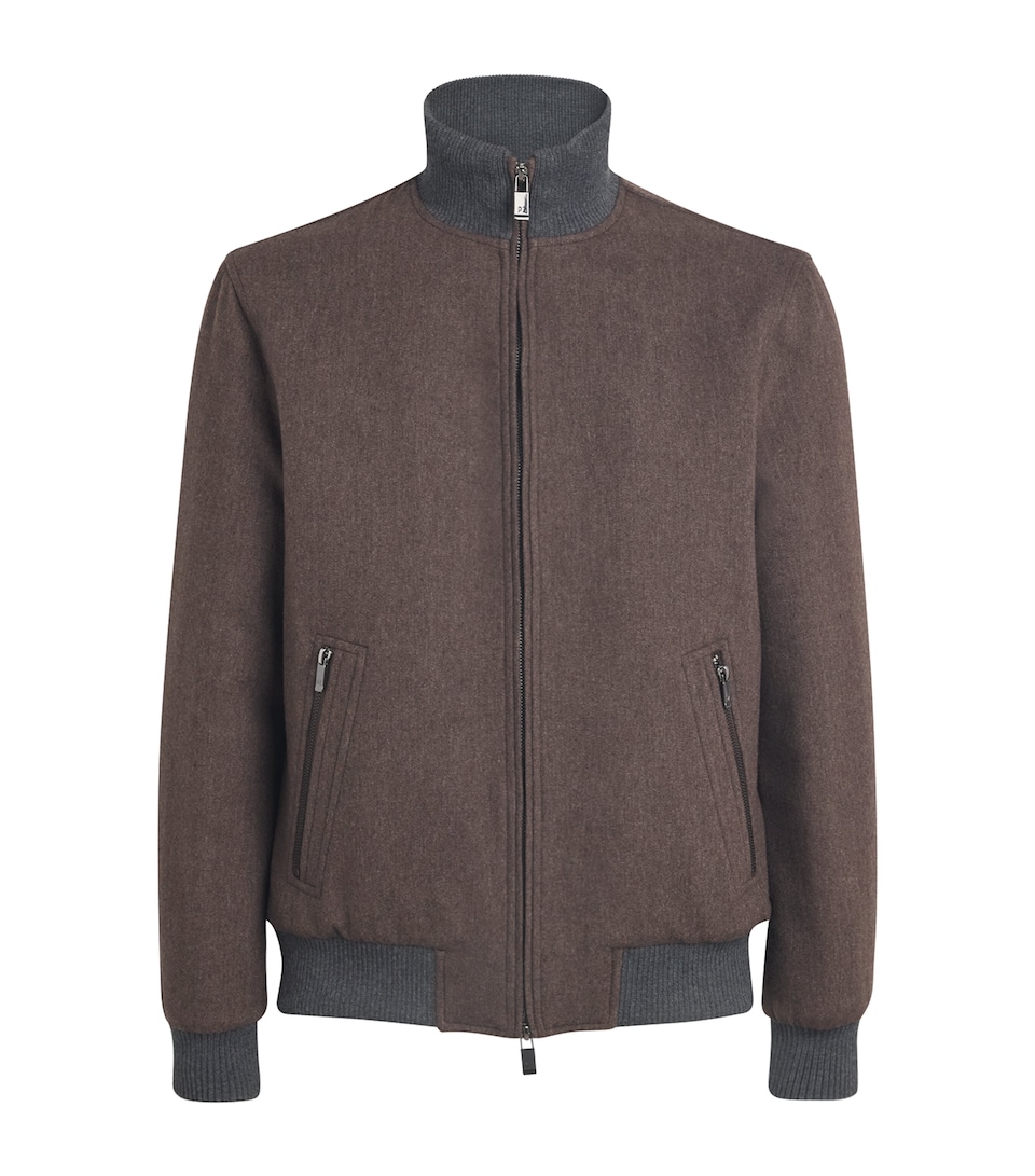 Pal Zileri Mens Wool-Blend Padded Bomber Jacket Brown