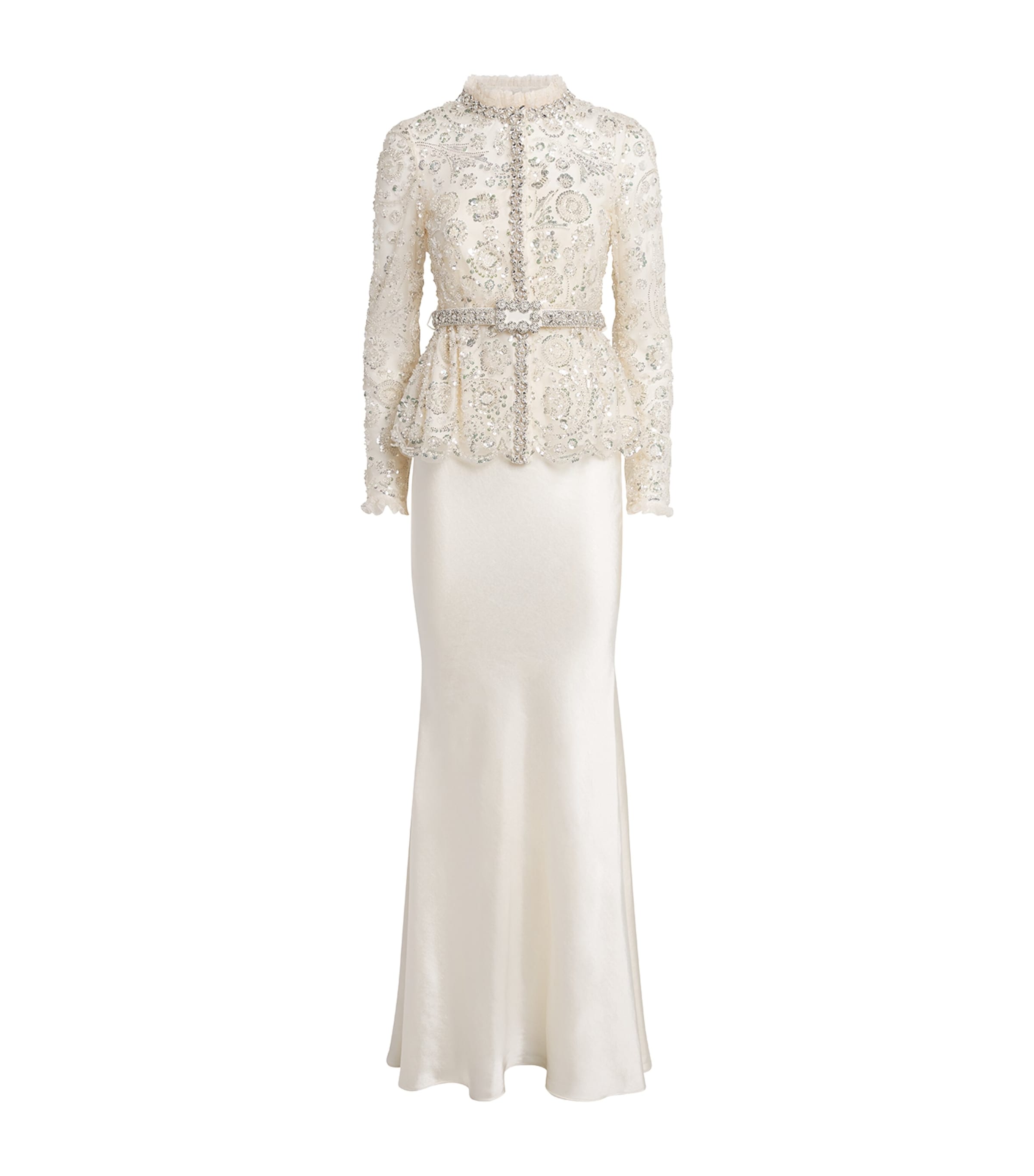 Self-Portrait Womens Satin Sequin-Embellished Gown Cream