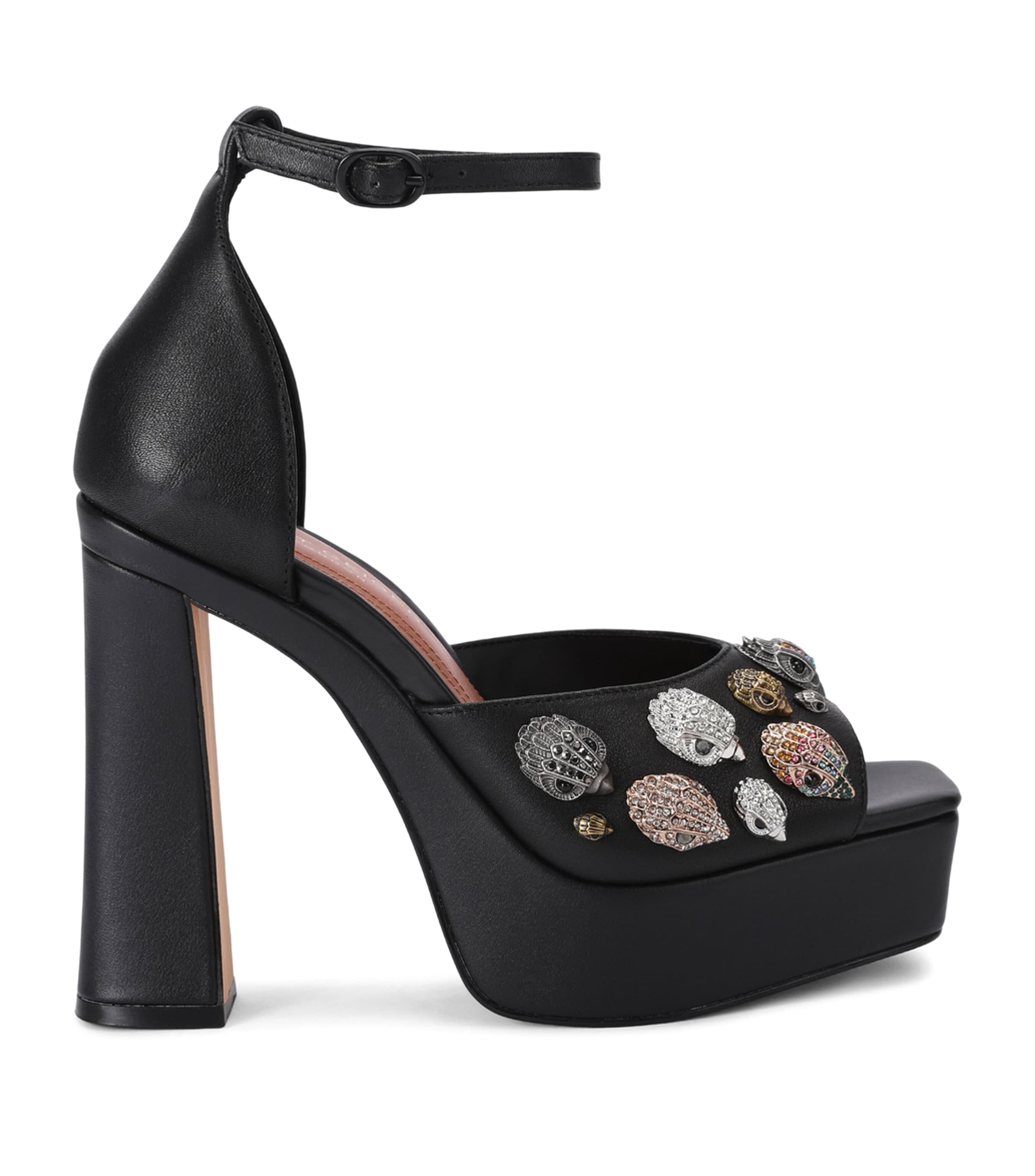 Kurt Geiger London Leather Embellished Eagles Platform Sandals 13 Black