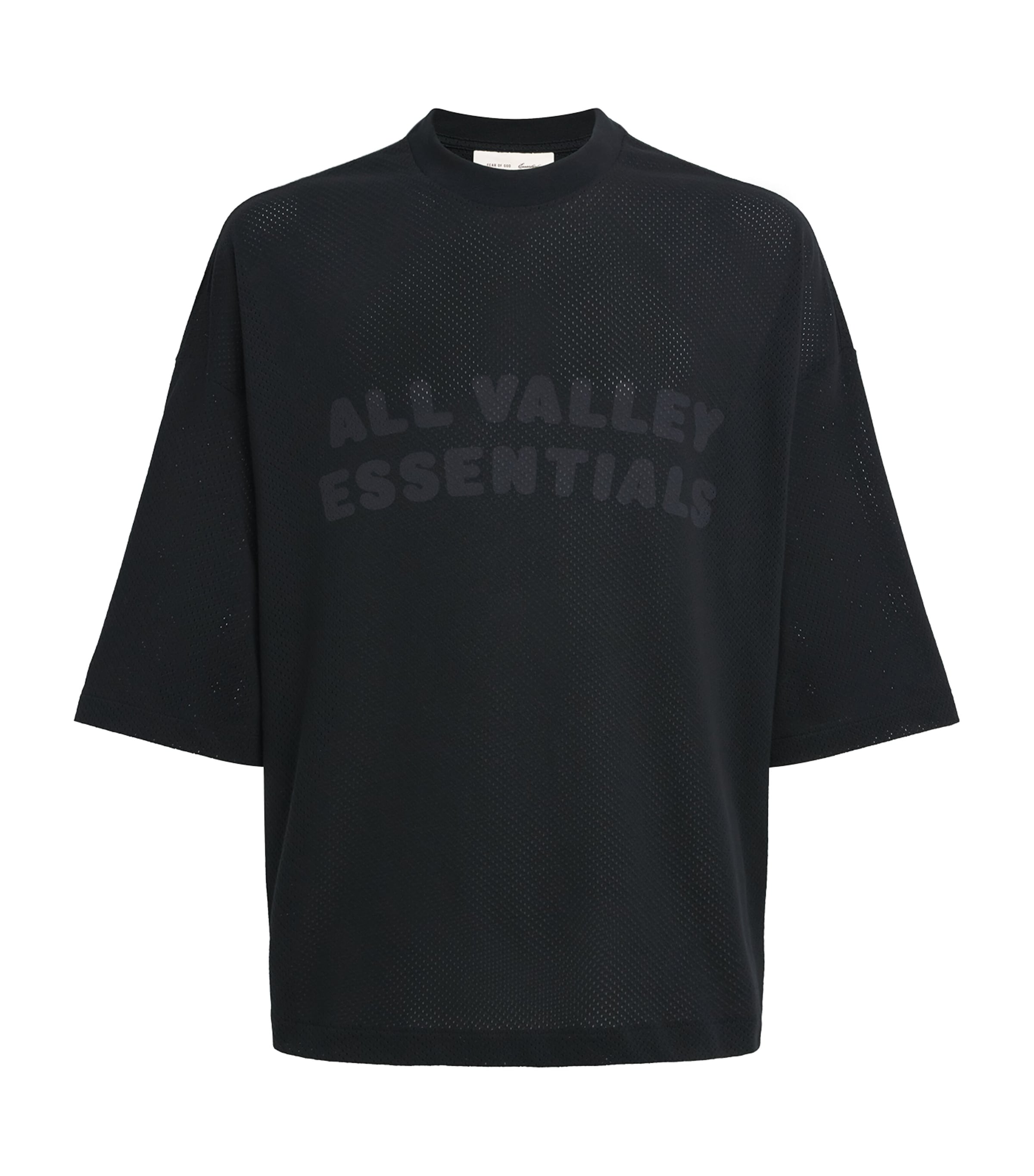 FEAR OF GOD ESSENTIALS Mens Mesh Boxy Merch T-Shirt Vintage Black