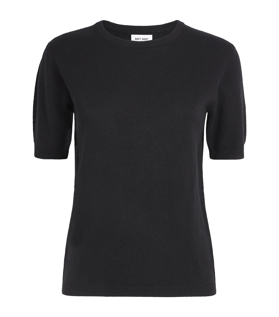 Soft Goat Womens Cashmere Short-Sleeve Sweater Black