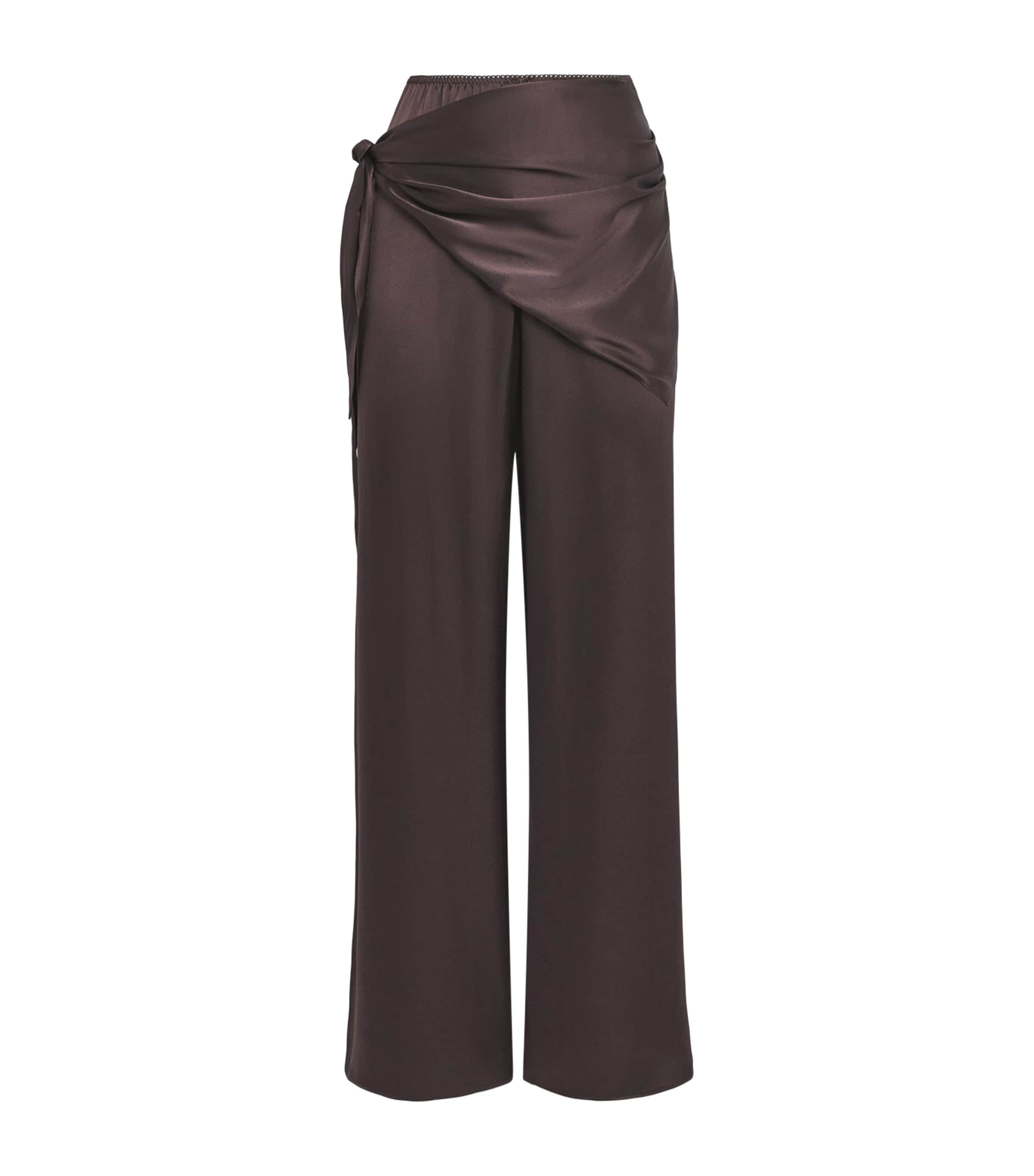 DÔEN Womens Silk Lavona Scarf Trousers Equestrian Brown