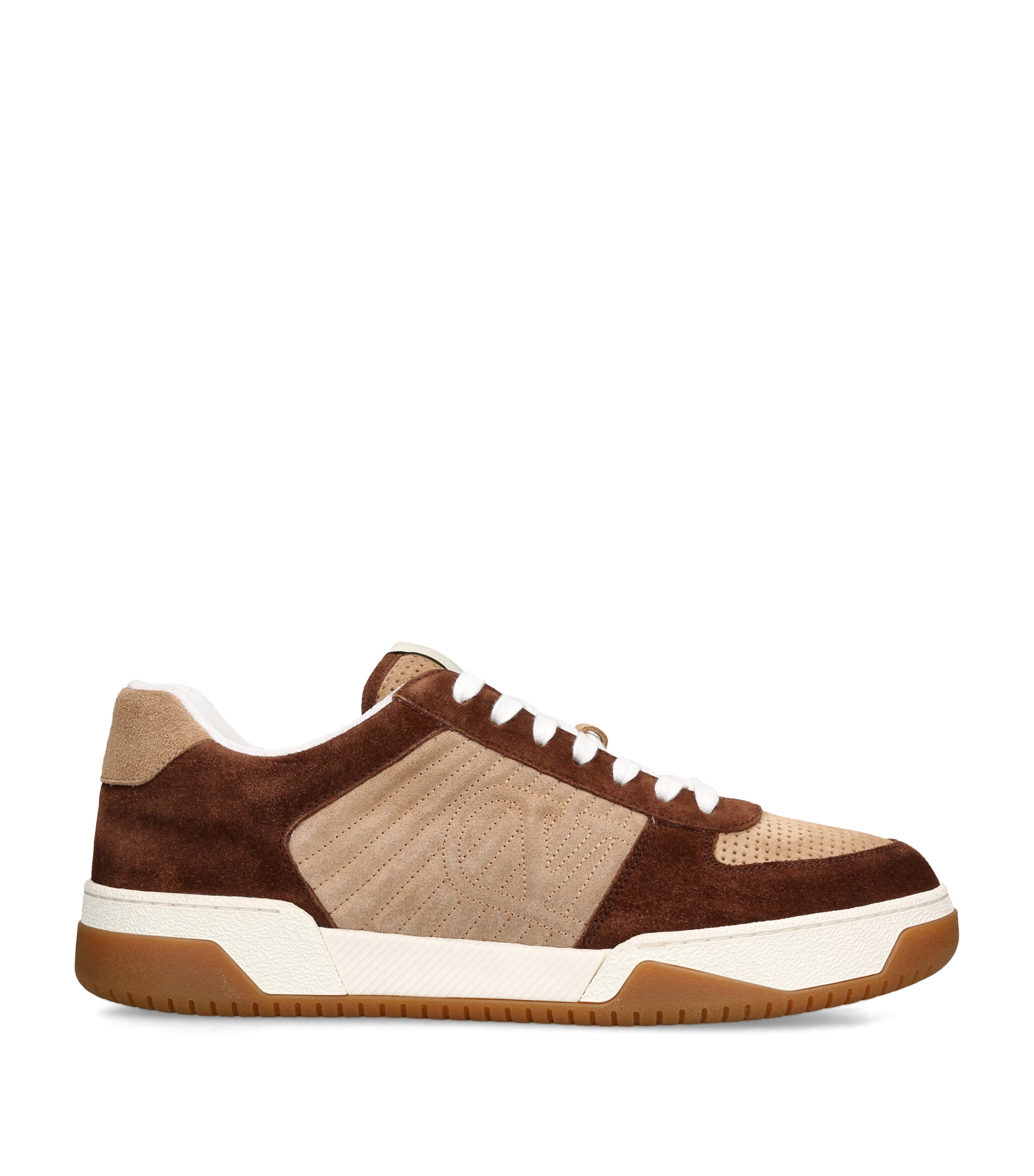 Valentino Garavani Leather-Suede Sparry Sneakers Mid Brown