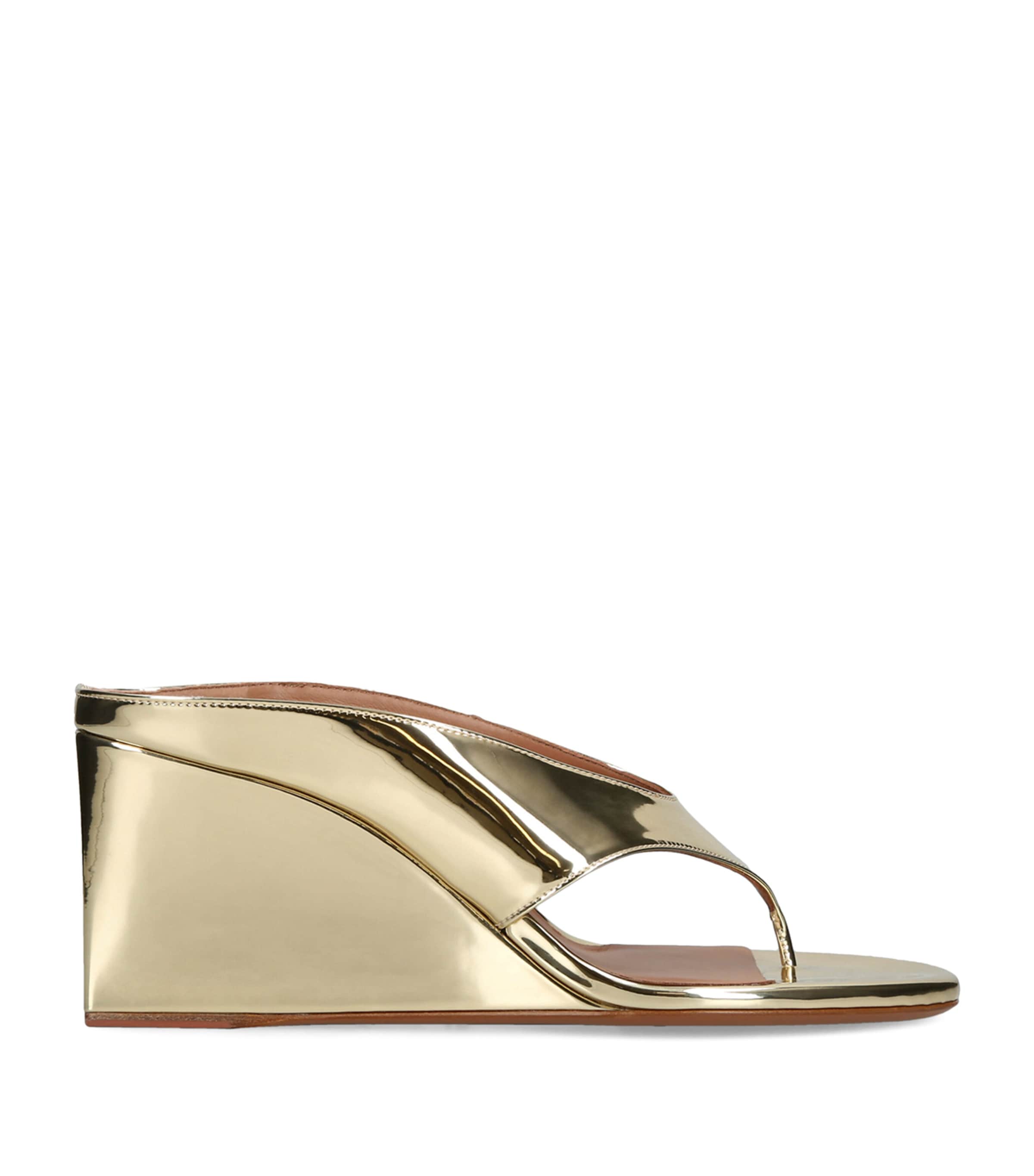 Alaïa Leather Tong Heeled Mules 75 Gold