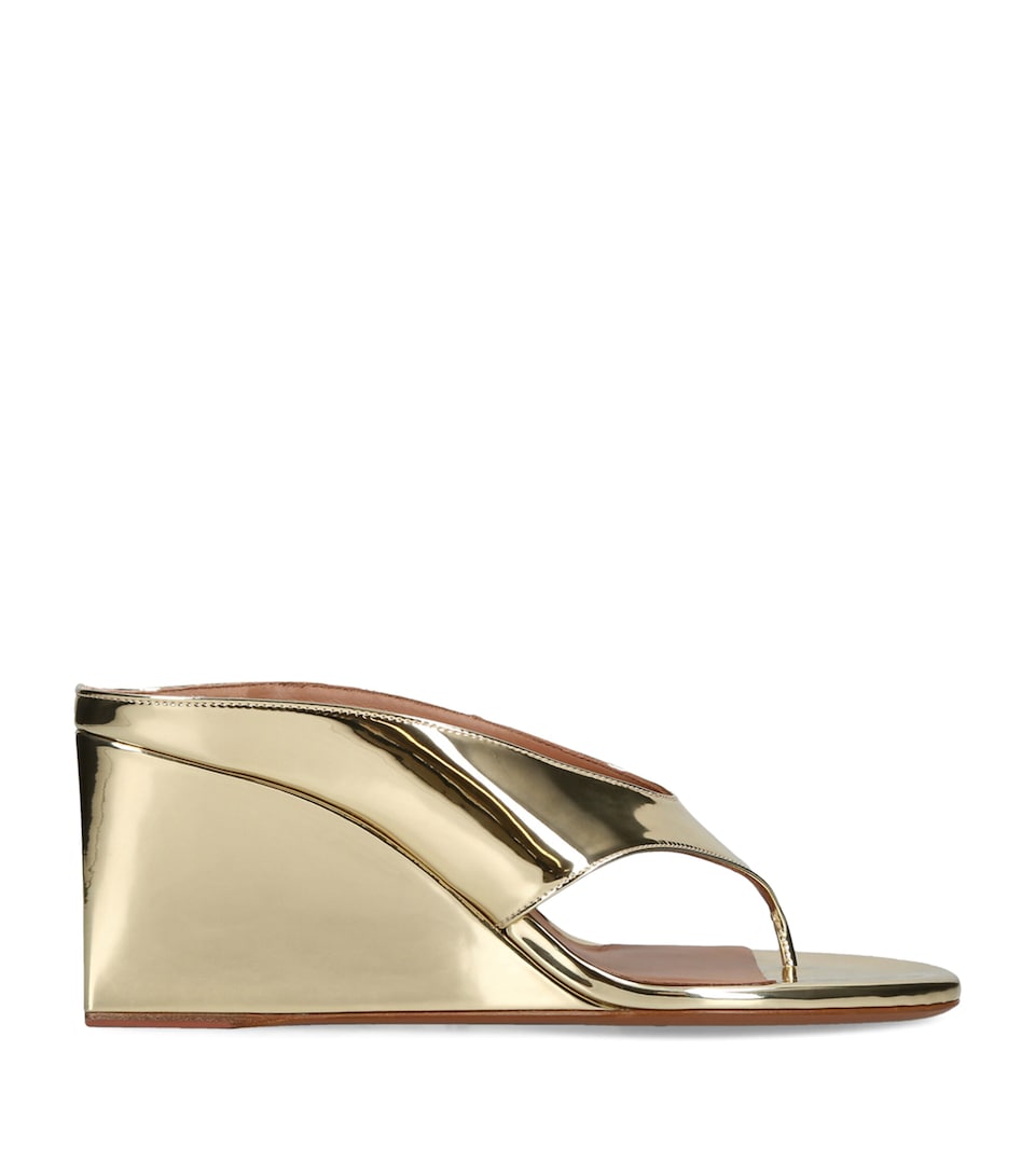Alaïa Leather Tong Heeled Mules 75 Gold