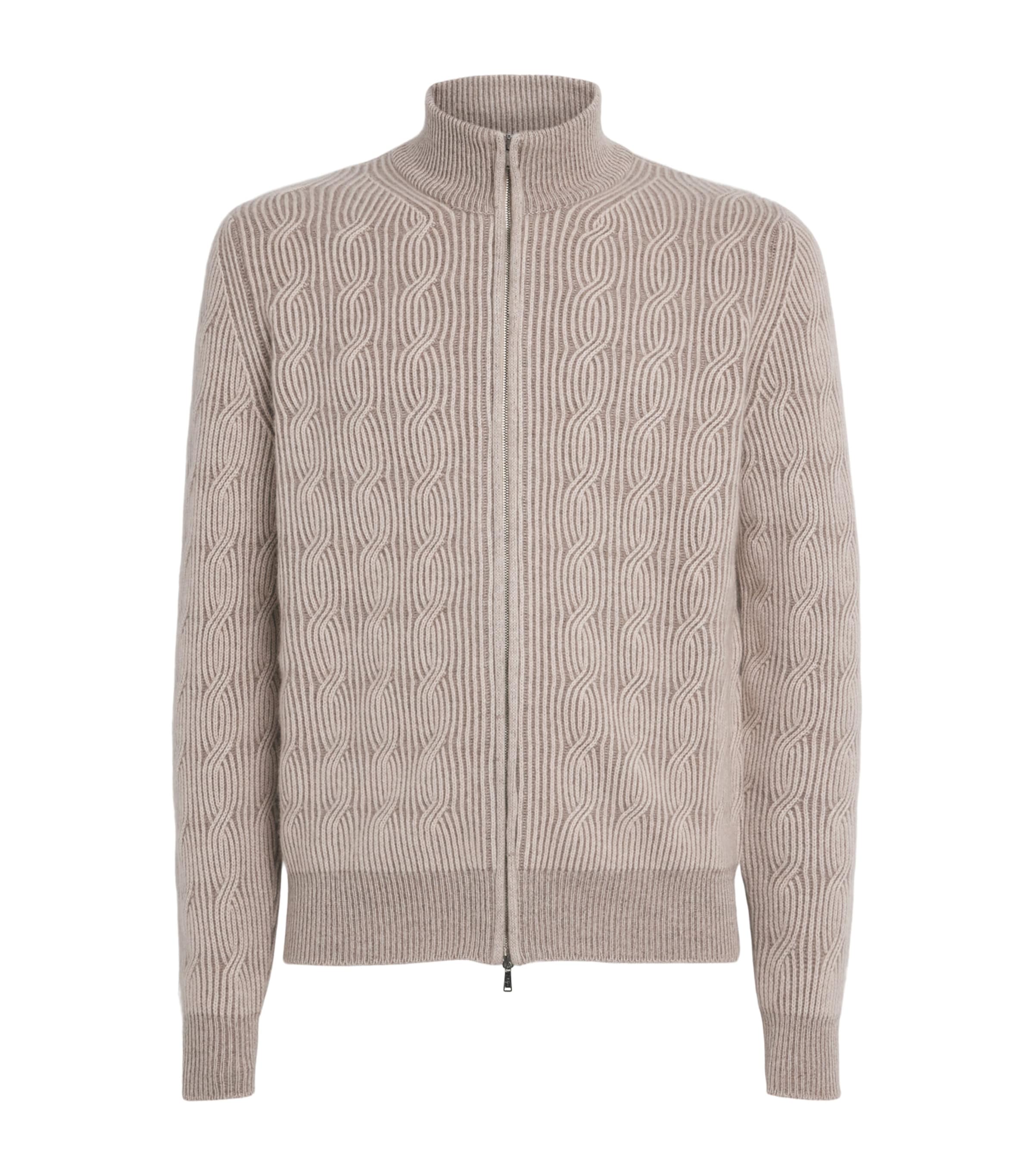 Fioroni Cashmere Mens Cashmere Cable-Knit Zip-Up Sweatshirt Sabbi