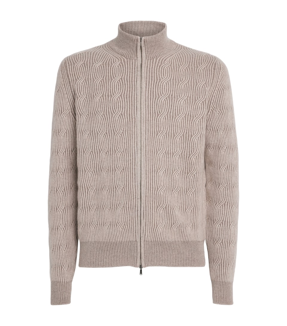 Fioroni Cashmere Mens Cashmere Cable-Knit Zip-Up Sweatshirt Sabbi