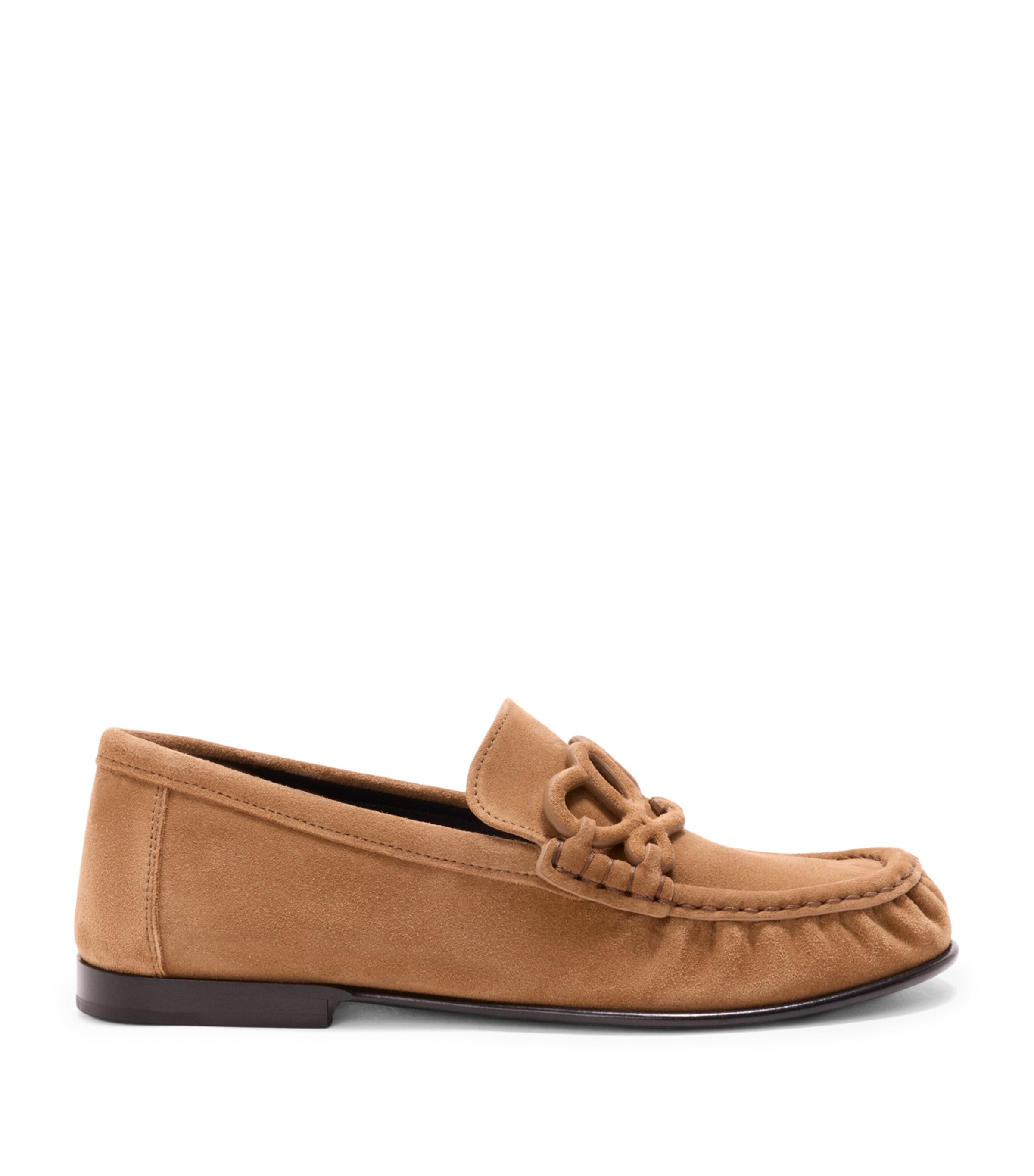 LOEWE Suede Double L Loafers Caramel Latte