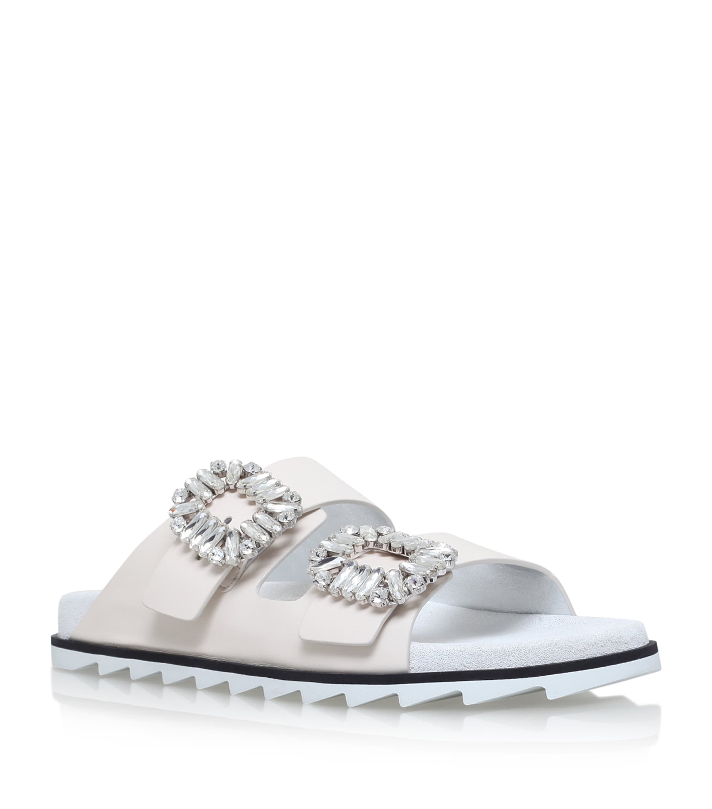 Roger Vivier Leather Slidy Viv Buckle Slides White