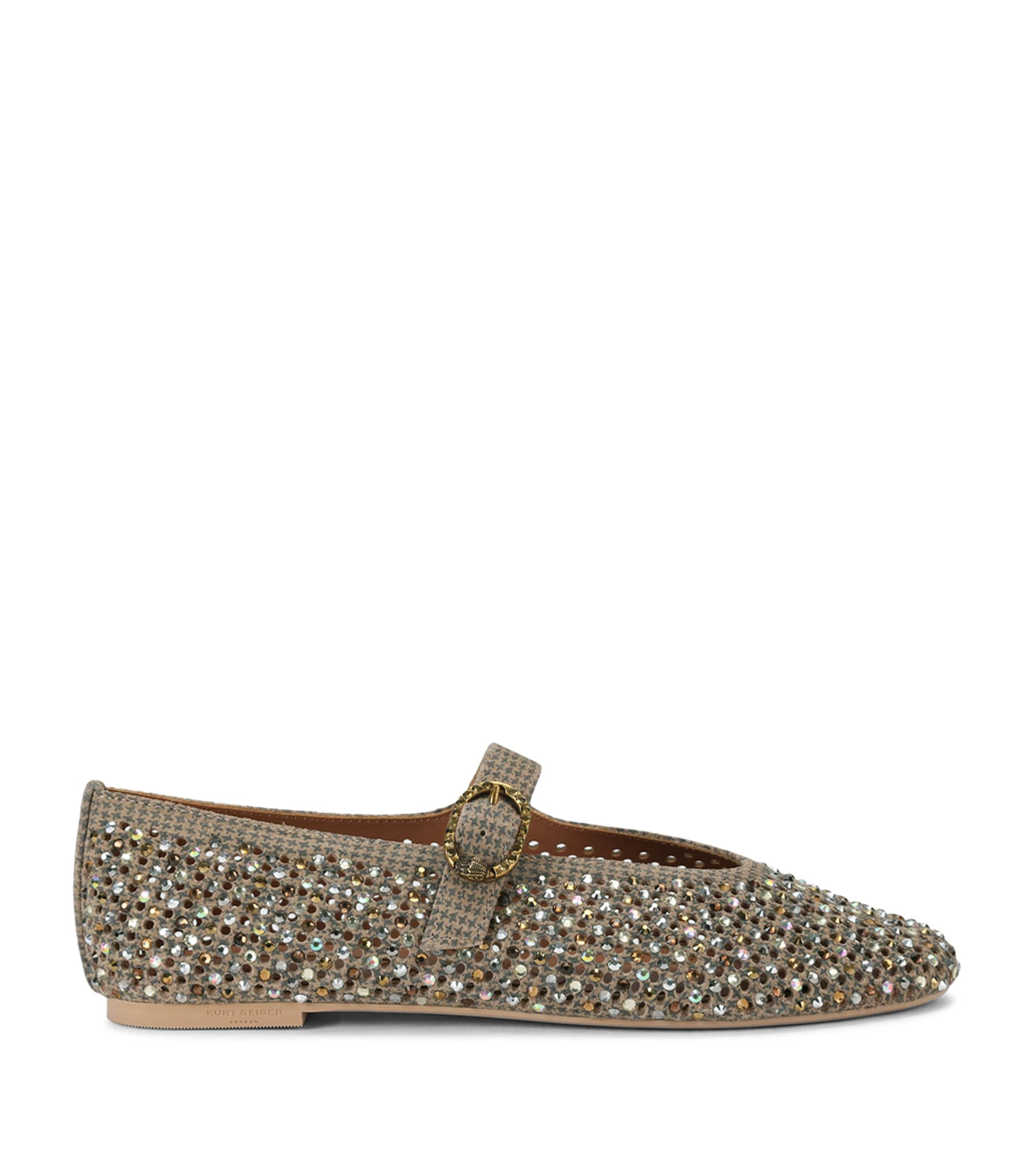 Kurt Geiger London Suede Embellished Mayfair Ballet Flats Beige Comb