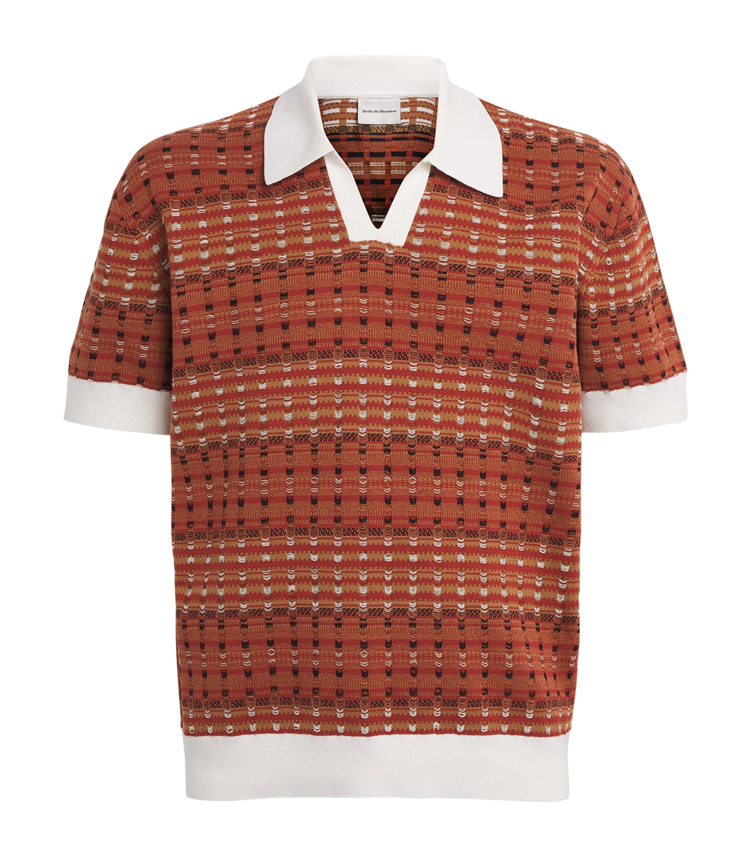 Drôle De Monsieur Mens Cotton Open-Knit Polo Shirt Drd / Dark Red