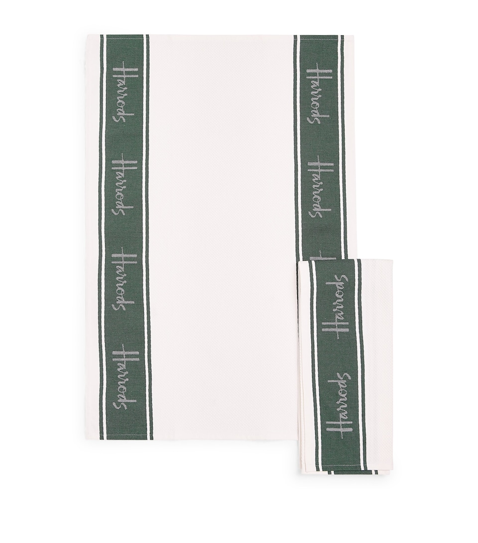 Harrods Set of 2 Stripe Tea Towels Green