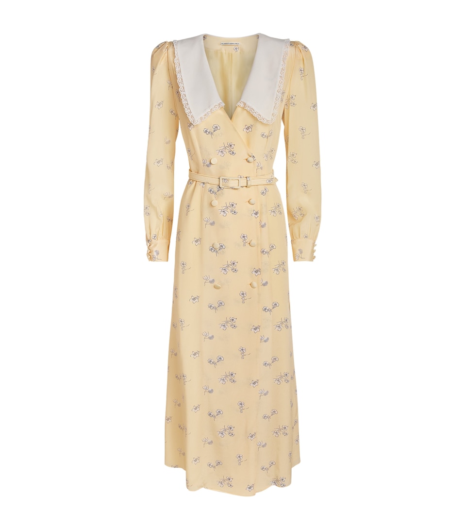 Alessandra Rich Womens Silk Double-Breasted Midi Dress Pale Yellow