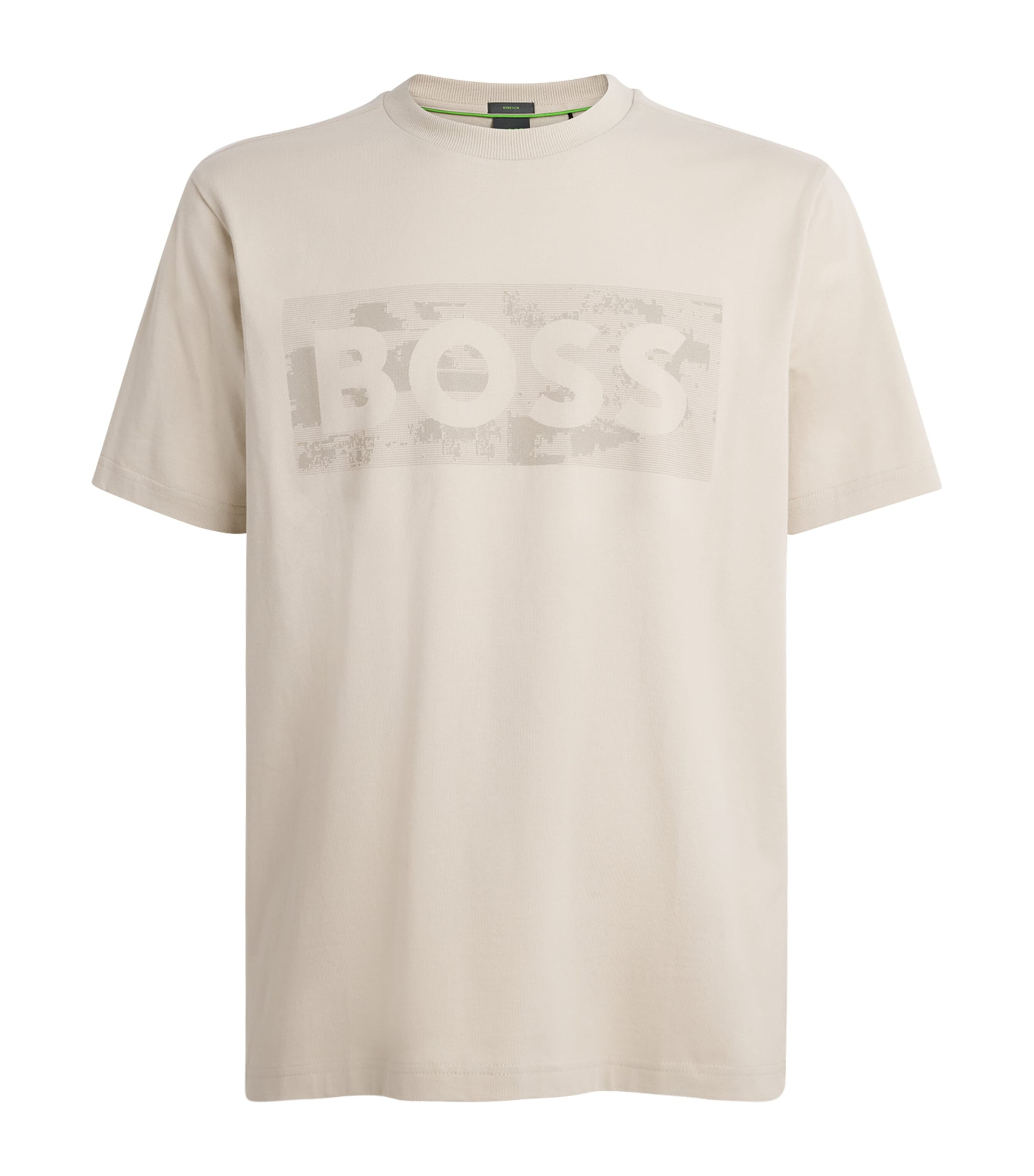 BOSS Mens Stretch-Cotton Logo T-Shirt Light Beige