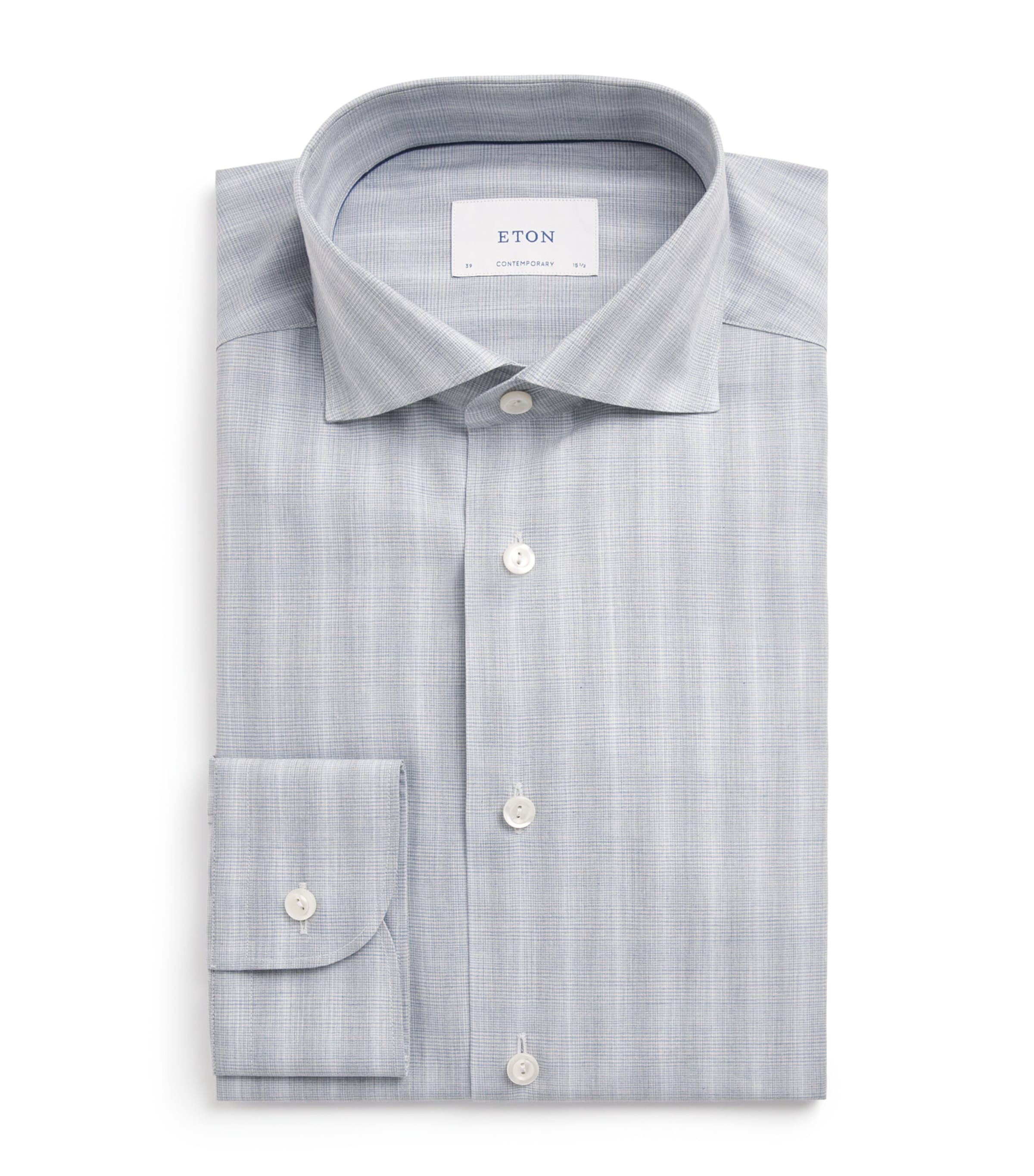 Eton Mens Cotton Mélange Plaid Contemporary Fit Shirt Mid Grey