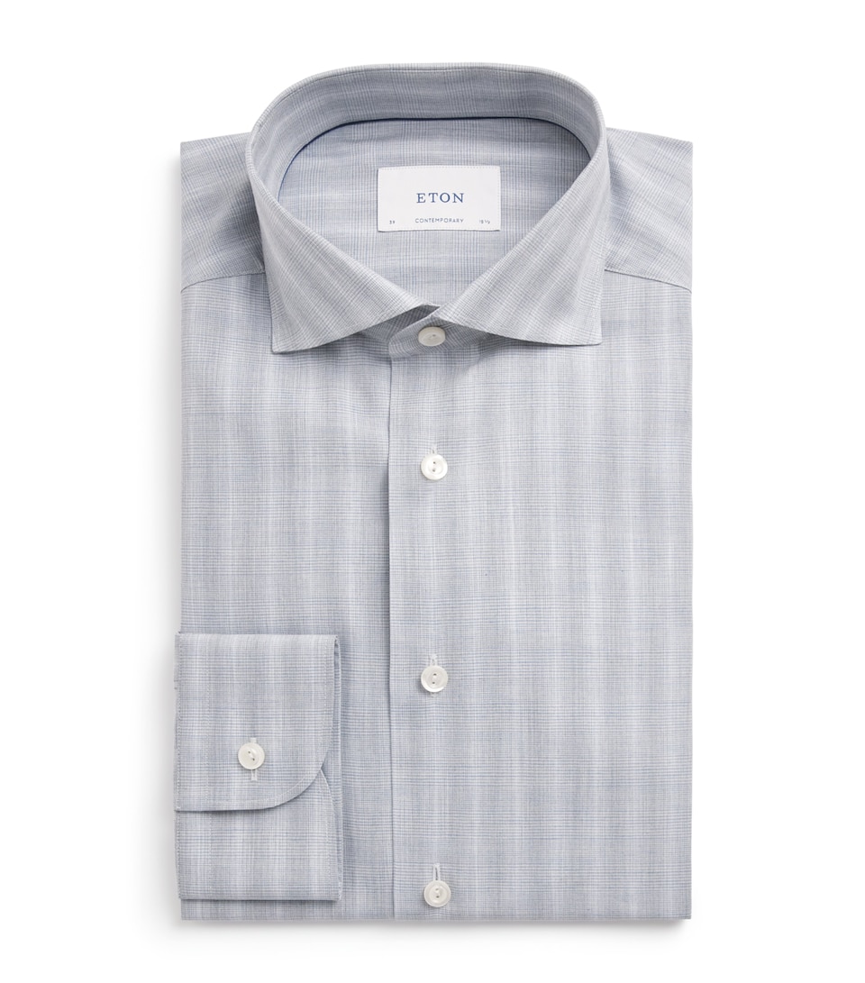 Eton Mens Cotton Mélange Plaid Contemporary Fit Shirt Mid Grey