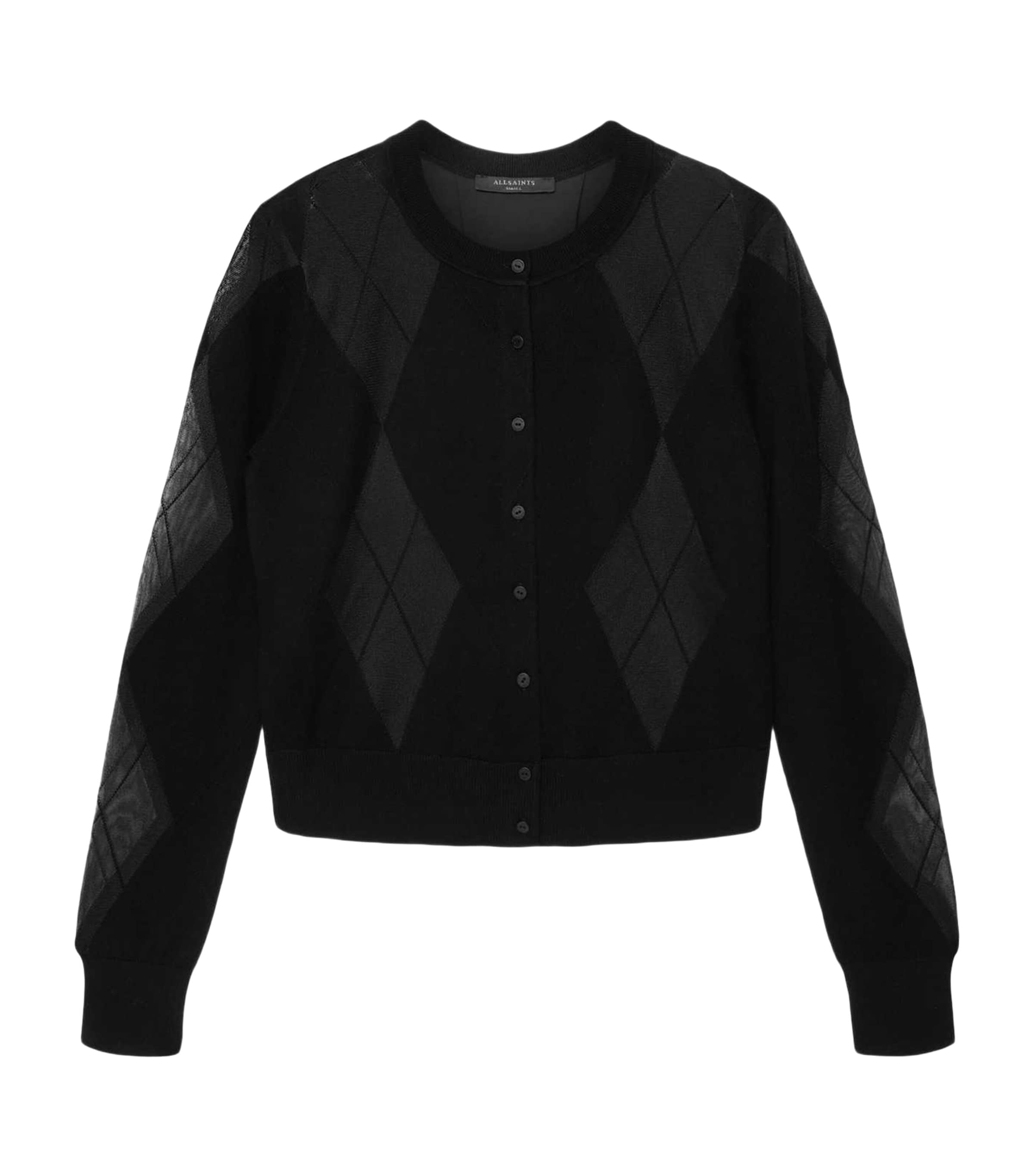 AllSaints Womens Wool-Blend Argyle Bern Cardigan Black