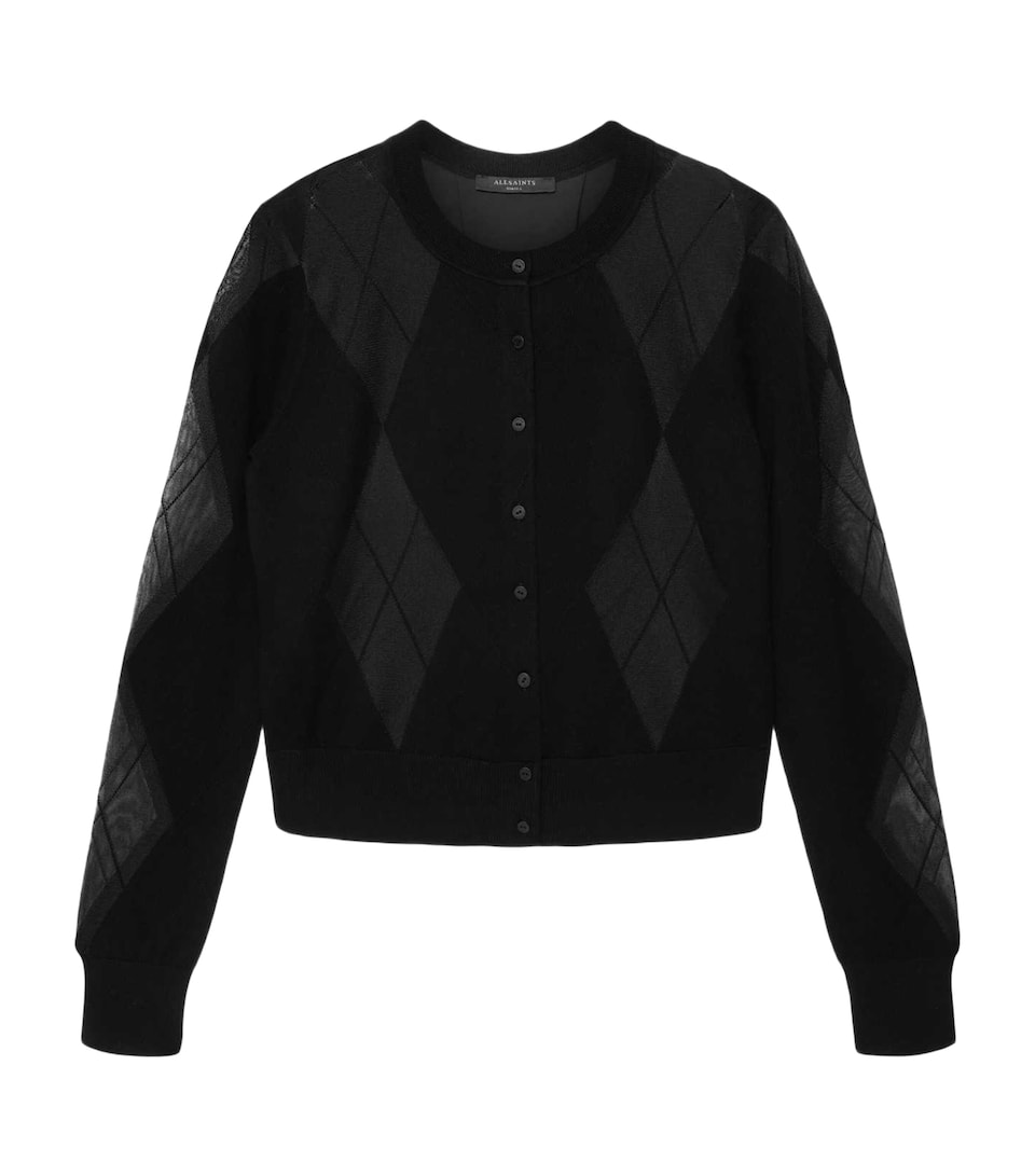 AllSaints Womens Wool-Blend Argyle Bern Cardigan Black