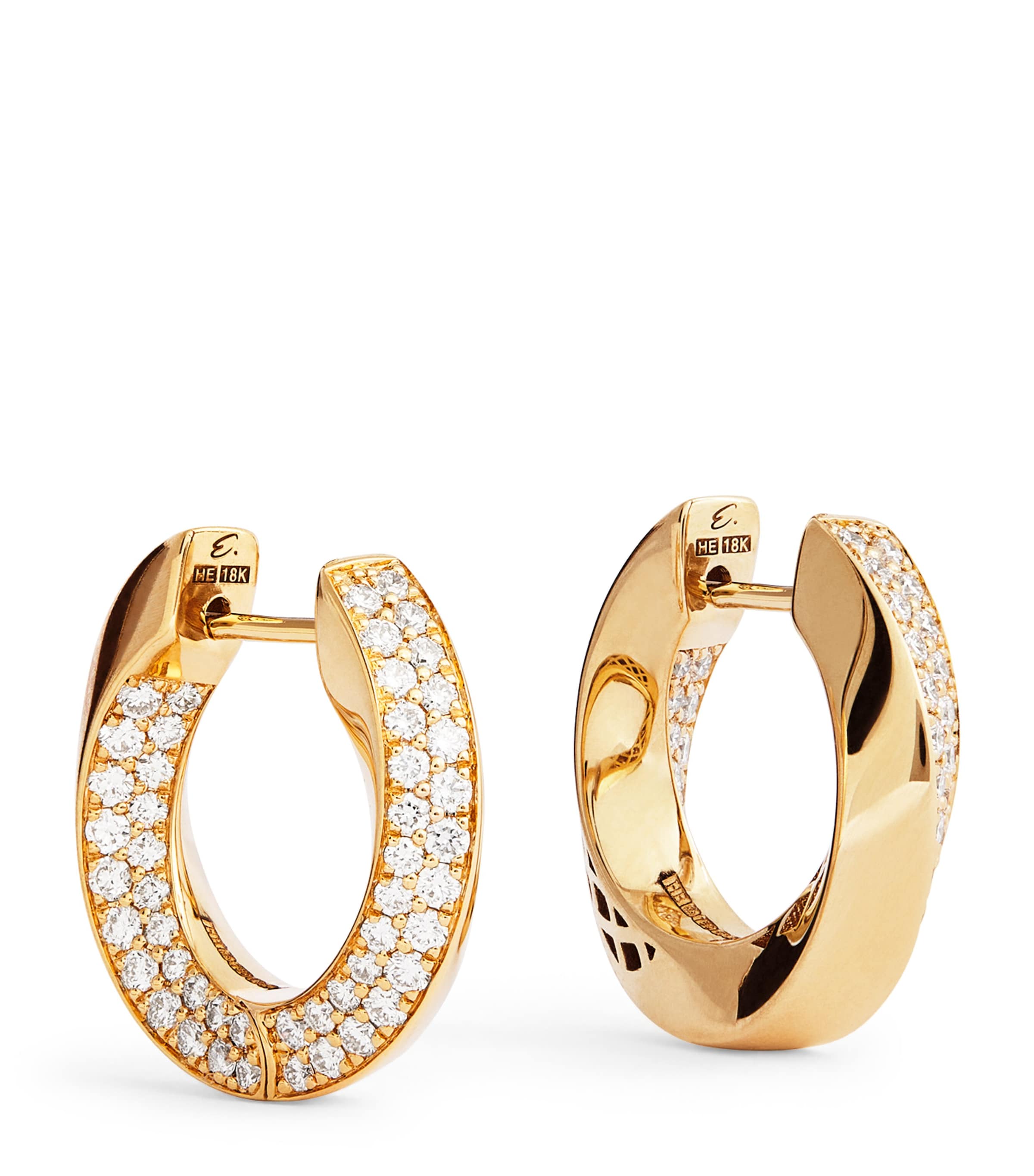 Medium Yellow Gold and Diamond Aurea Spira Creoles Earrings