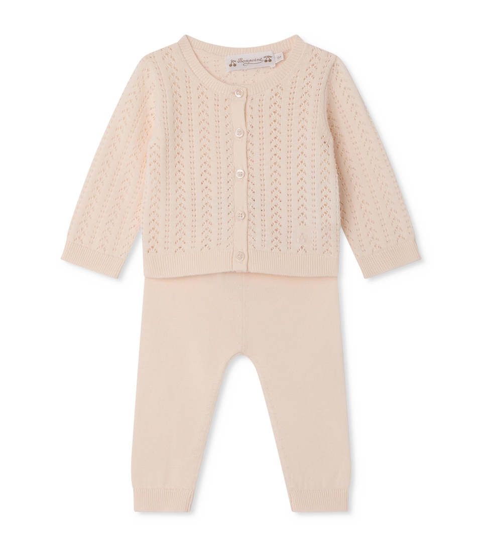 Bonpoint Cotton Cardigan and Trousers Set (1-18 Months) Rose Poudre