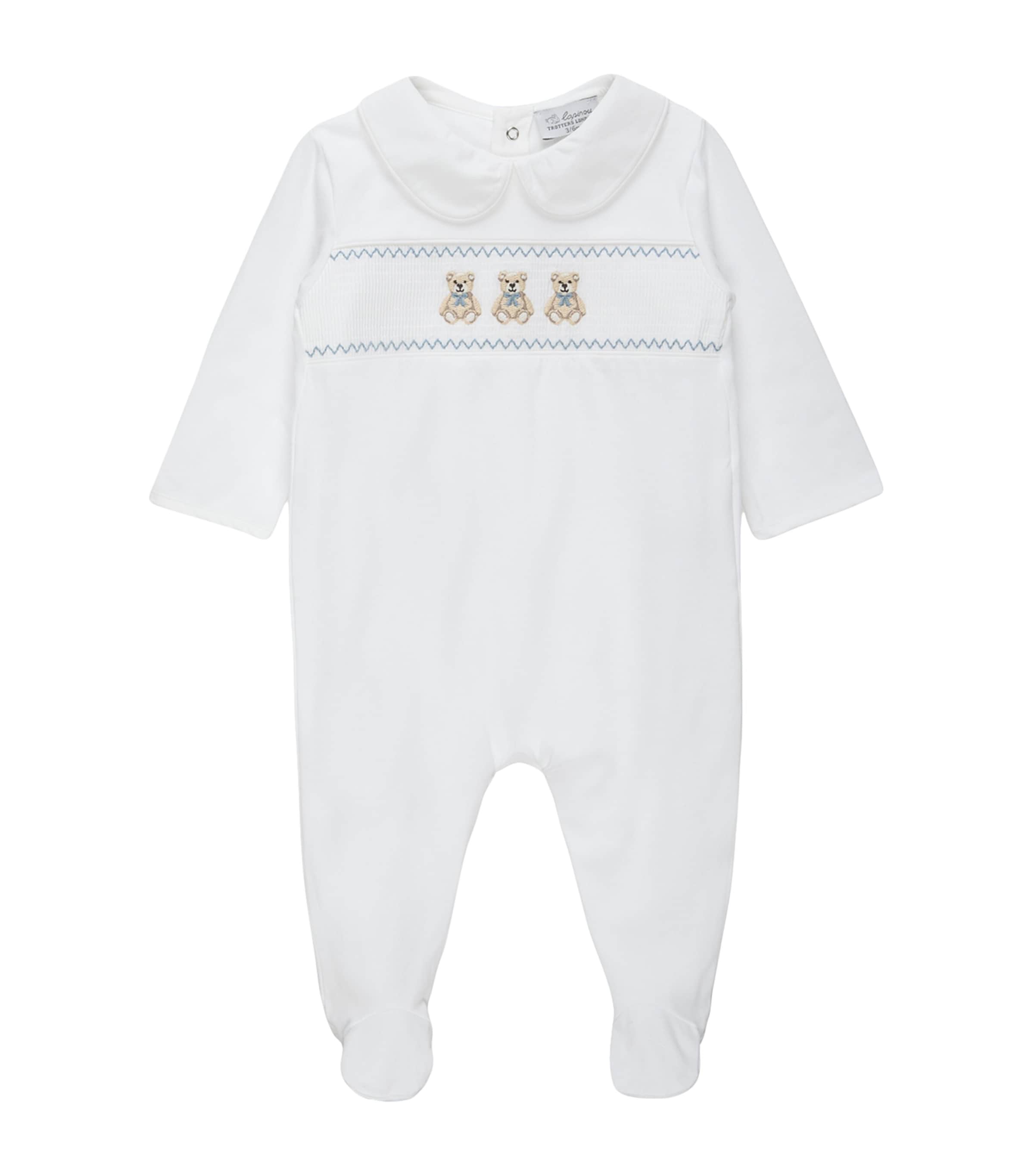 Trotters Stretch-Cotton Teddy All-In-One (0-12 Months) White