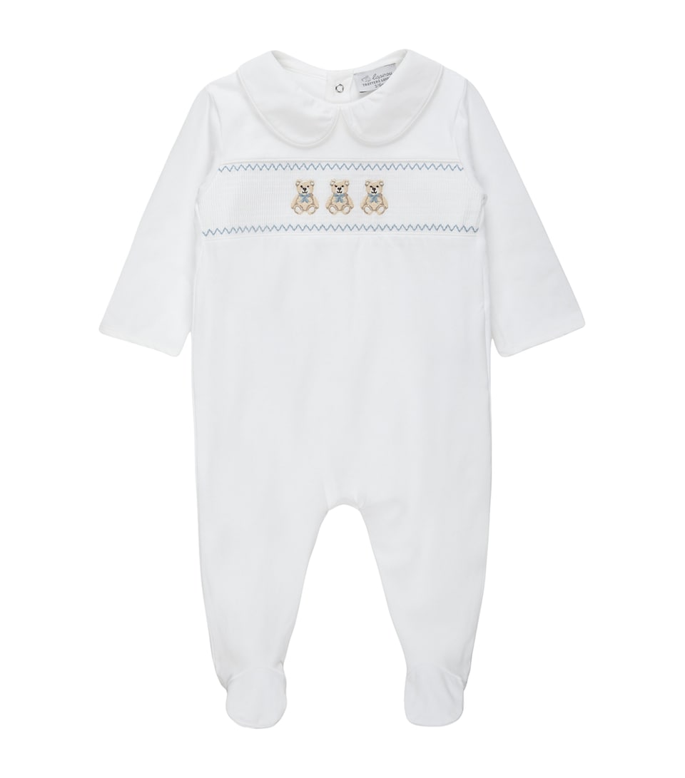 Trotters Stretch-Cotton Teddy All-In-One (0-12 Months) White