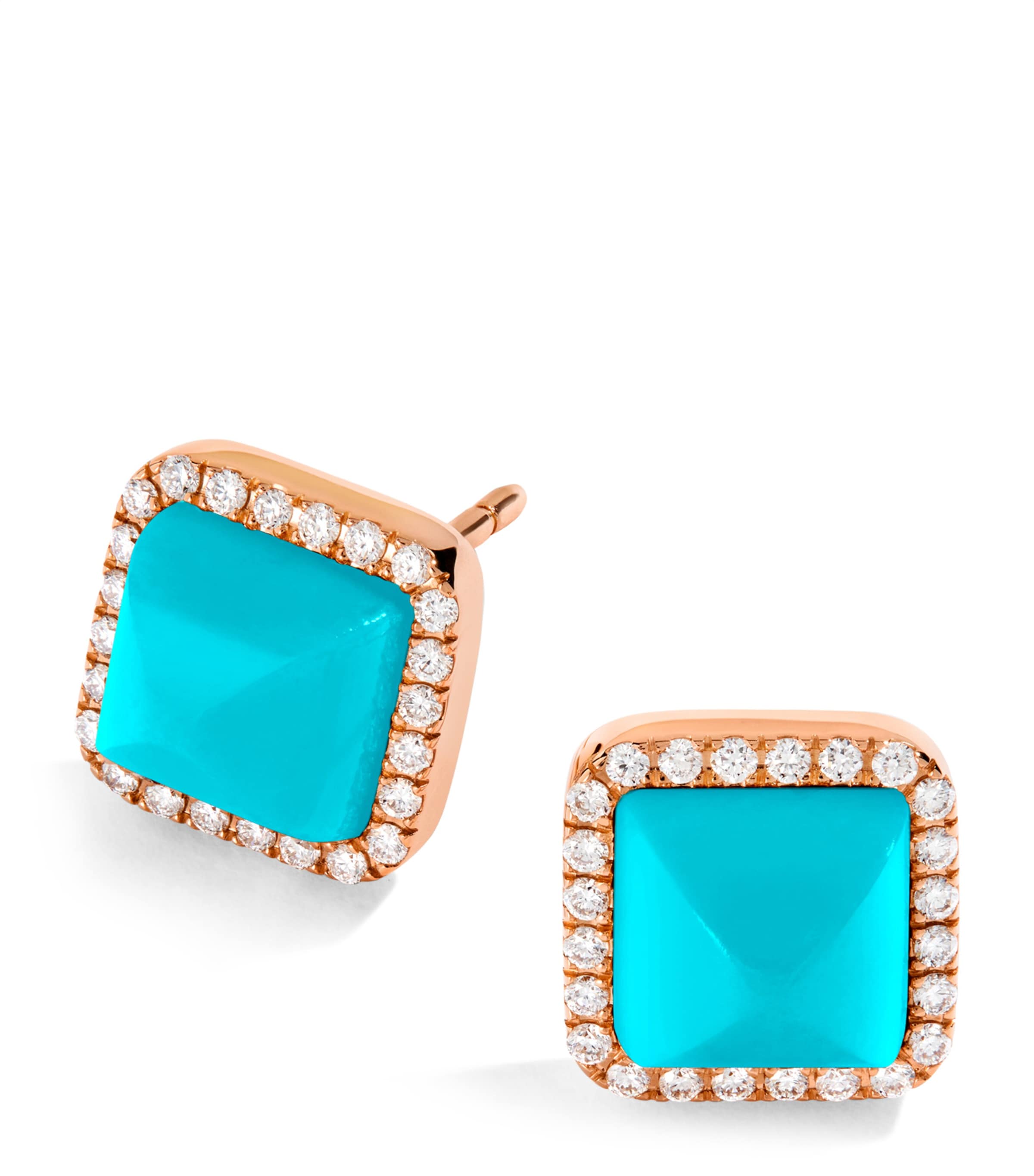 Rose Gold, Diamond and Turquoise Cleo Pyramid Stud Earrings