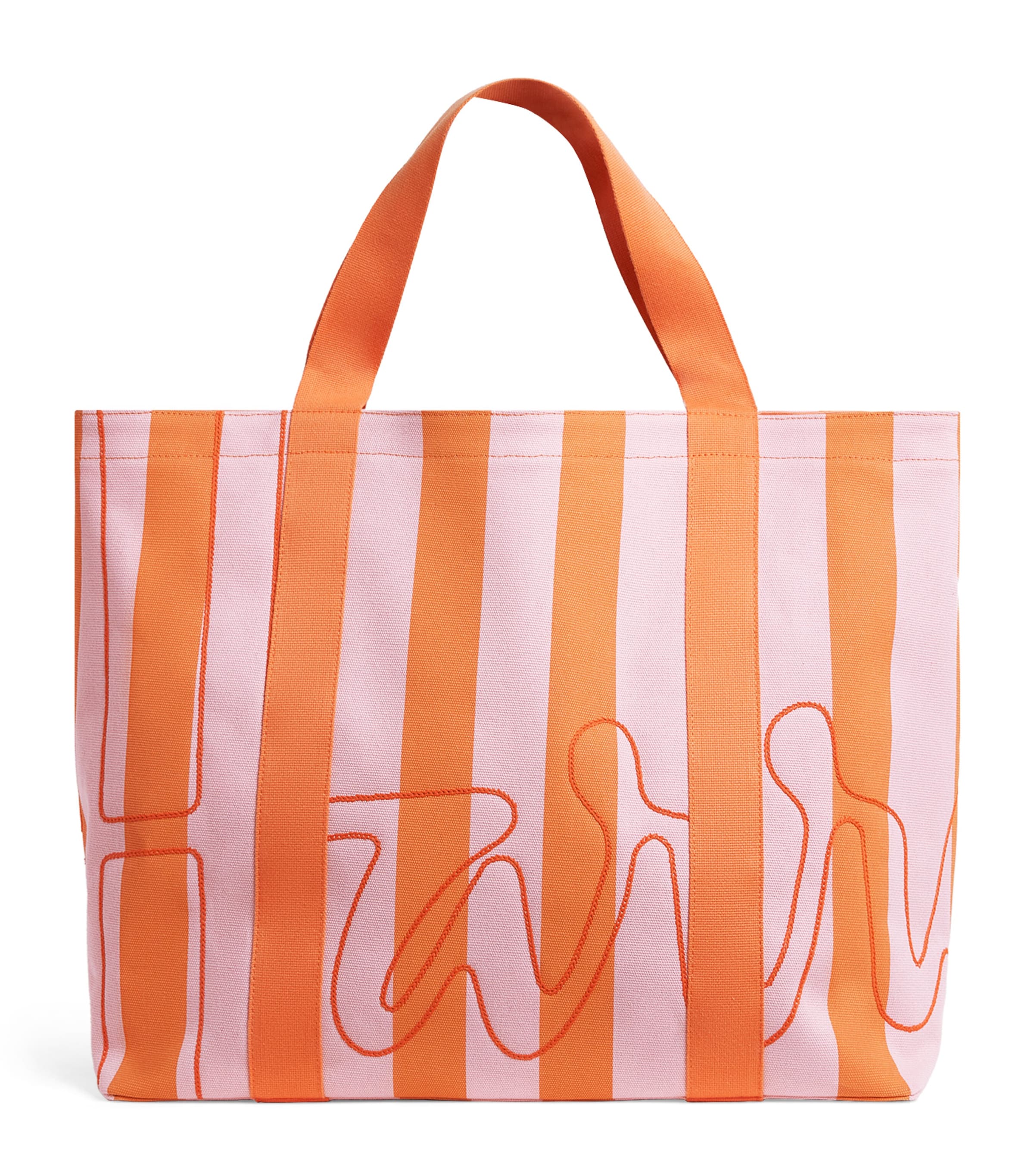 Large Cotton Stripe Logo Tote Bag