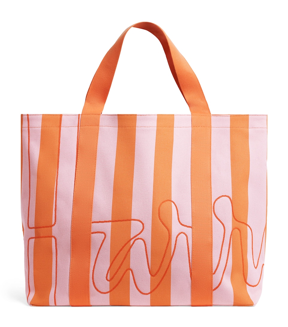 Large Cotton Stripe Logo Tote Bag