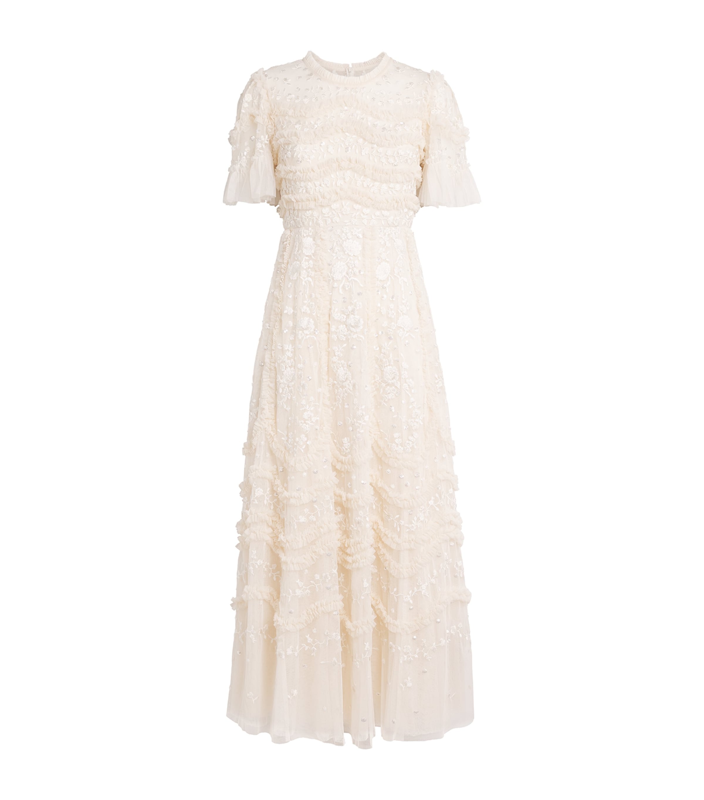 Needle & Thread Womens Embroidered Tulle Gianna Maxi Dress Cream