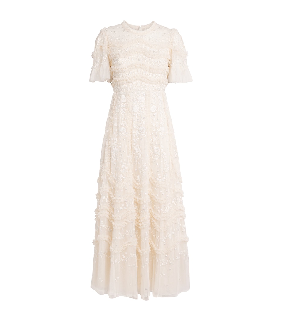 Needle & Thread Womens Embroidered Tulle Gianna Maxi Dress Cream