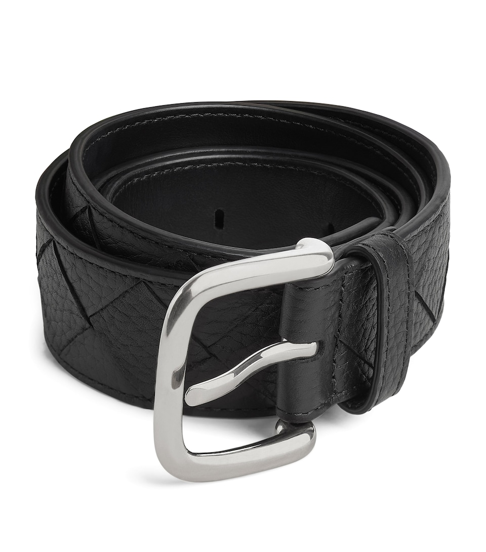 Bottega Veneta Grained Leather Intrecciato Belt