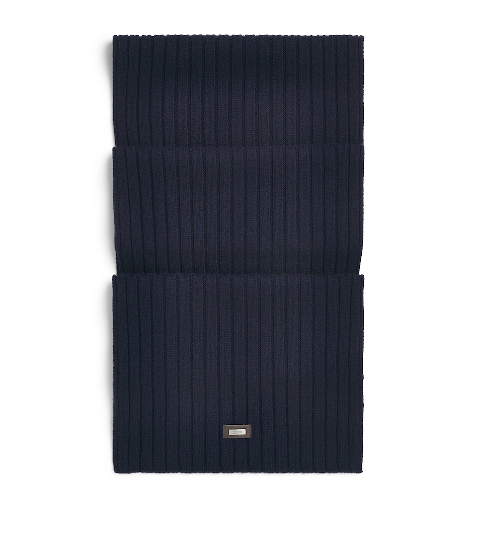 Herno Cashmere Rib-Knit Scarf Blu Scuro
