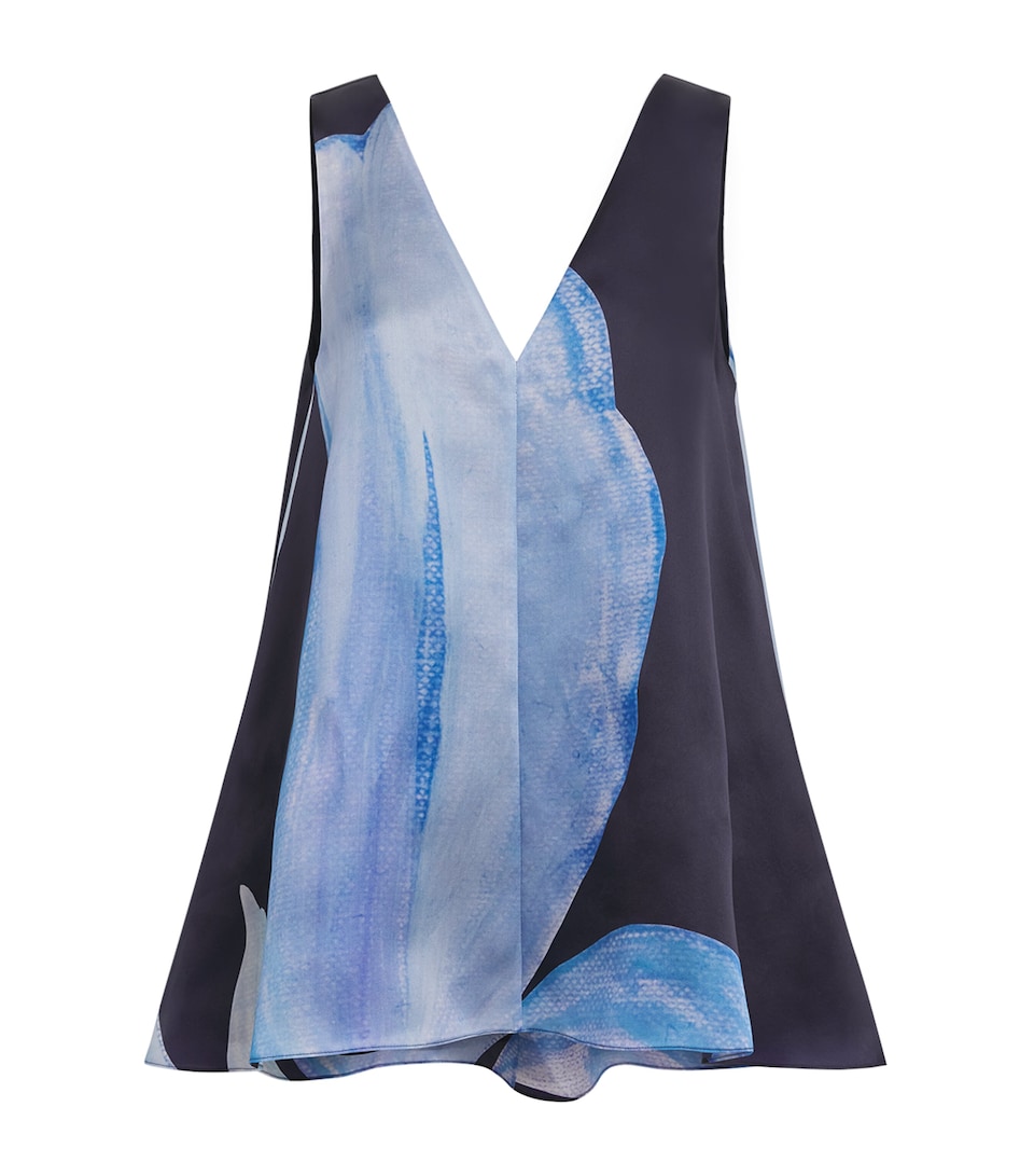 Lafayette 148 Womens Silk Iris Print Tank Top Inkmu Ink Multi