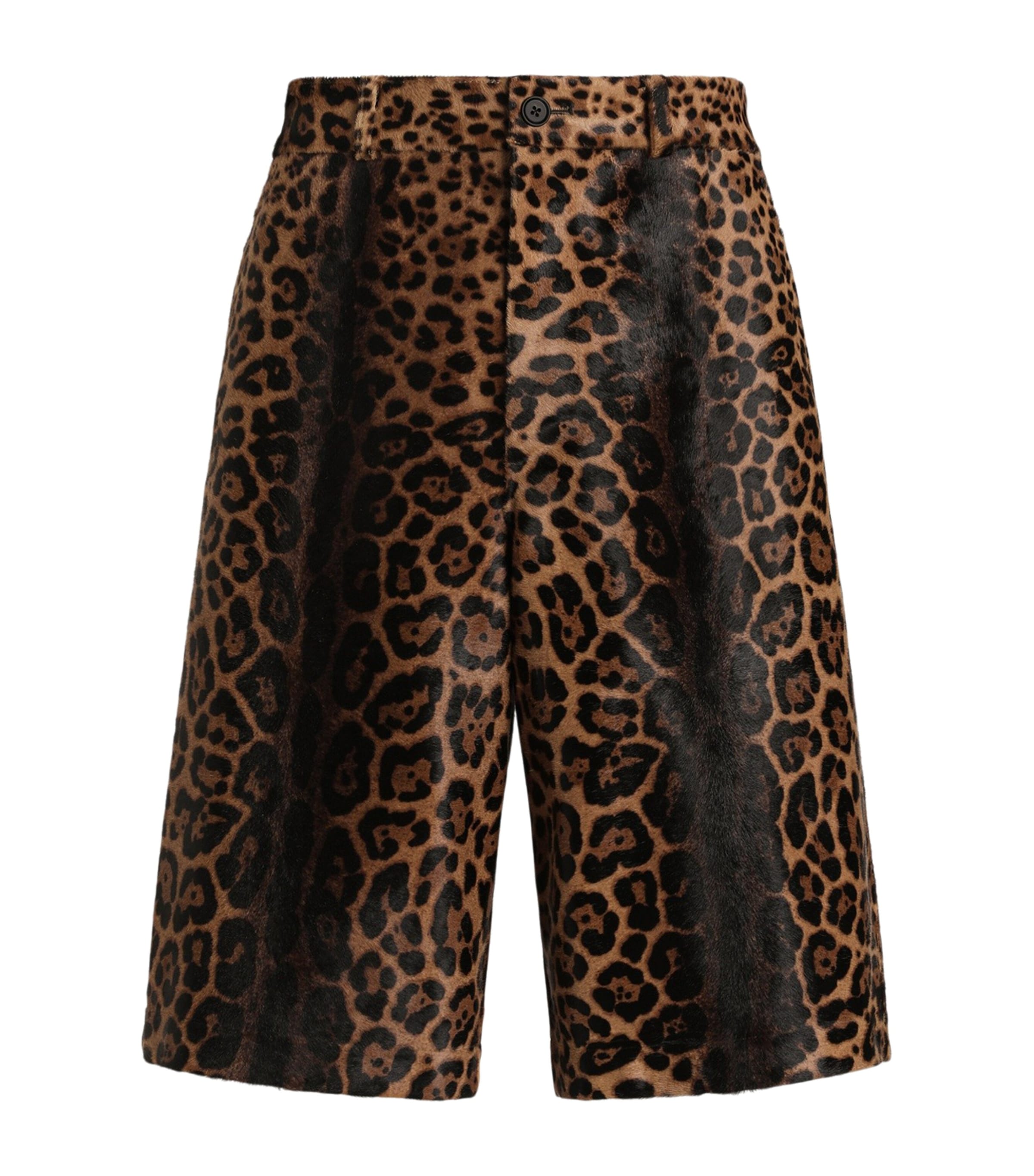 Dolce&Gabbana Mens Leather Leopard Print Oversized Shorts Combined Colou