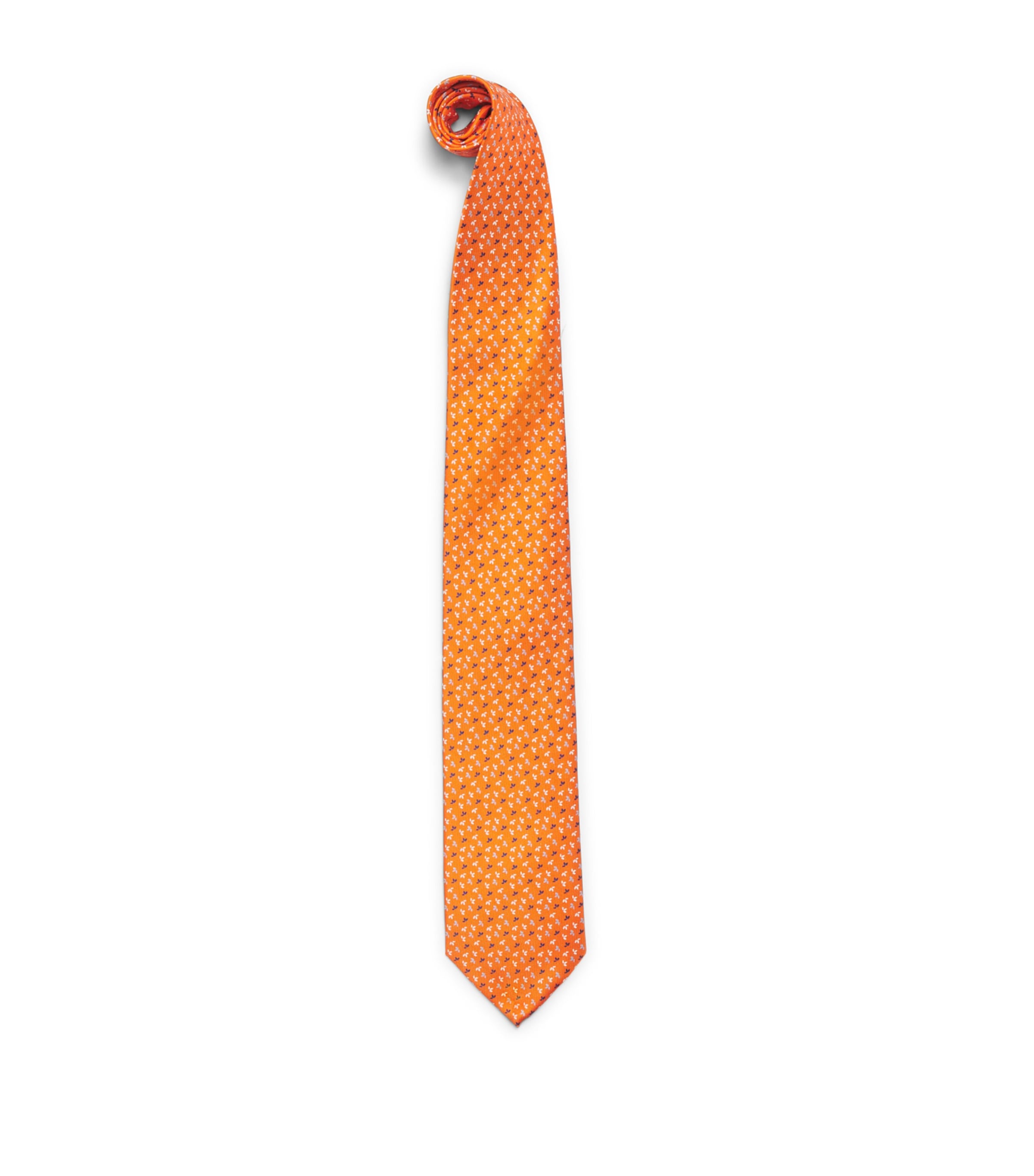 E. Marinella Silk Leaf Print Tie Orange