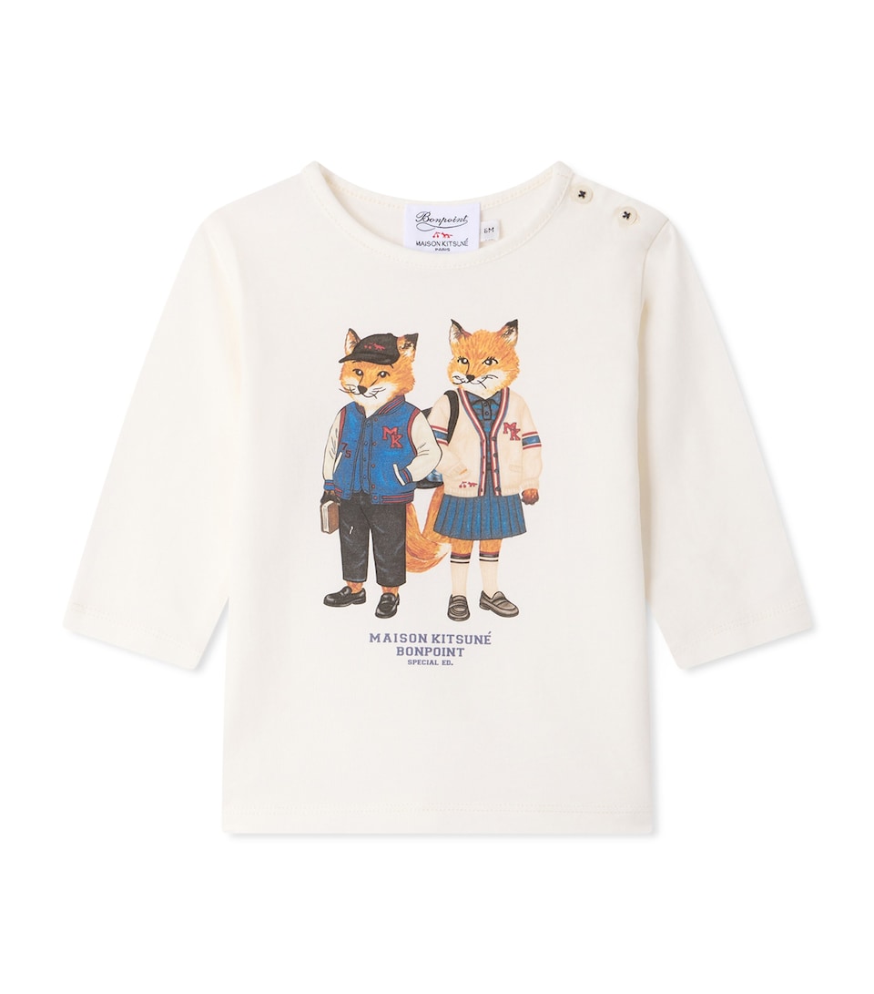 Bonpoint x Maison Kitsuné Cotton Fox T-Shirt (2-3 Years) Upb Blanc Lait
