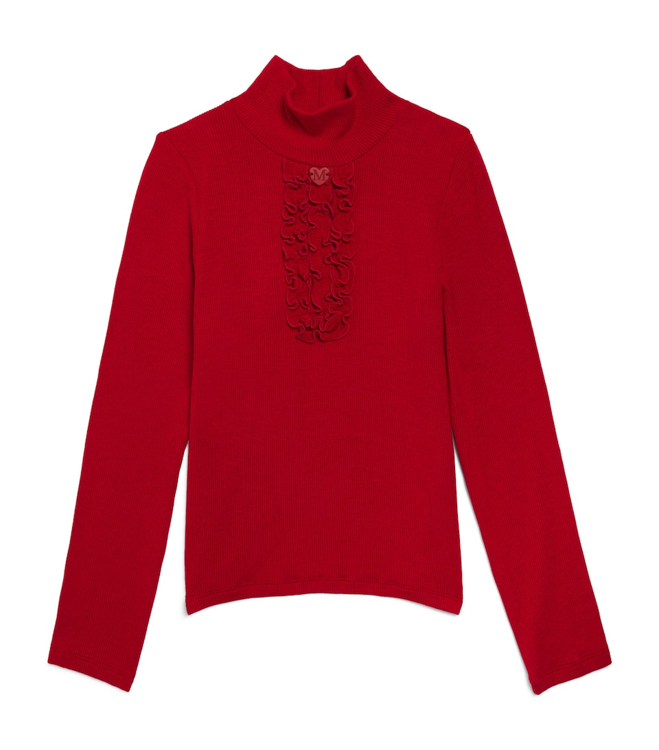 Monnalisa Ribbed Ruffle Rollneck Top (2-12 Years) Rubino