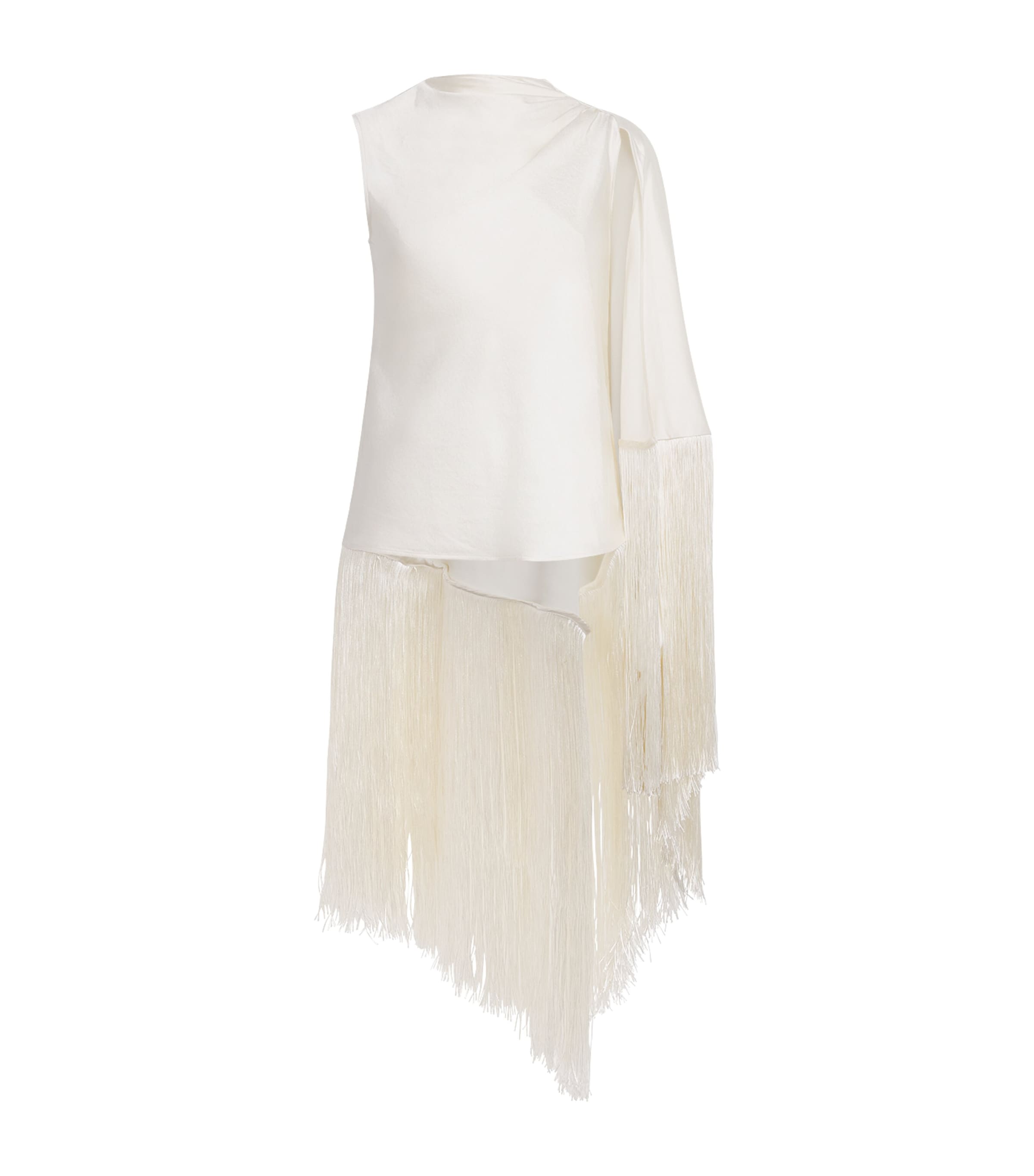 Self-Portrait Womens Satin Fringe-Scarf Top Cream