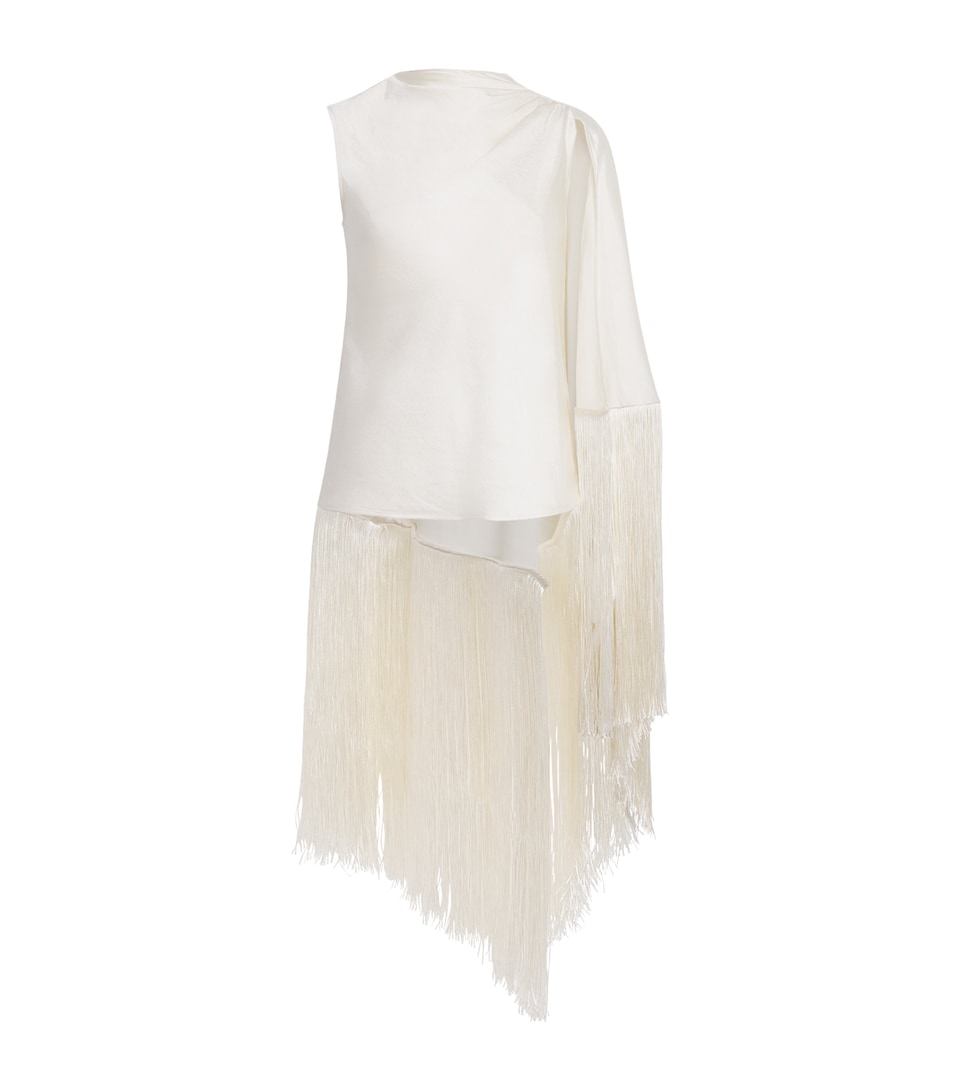 Self-Portrait Womens Satin Fringe-Scarf Top Cream