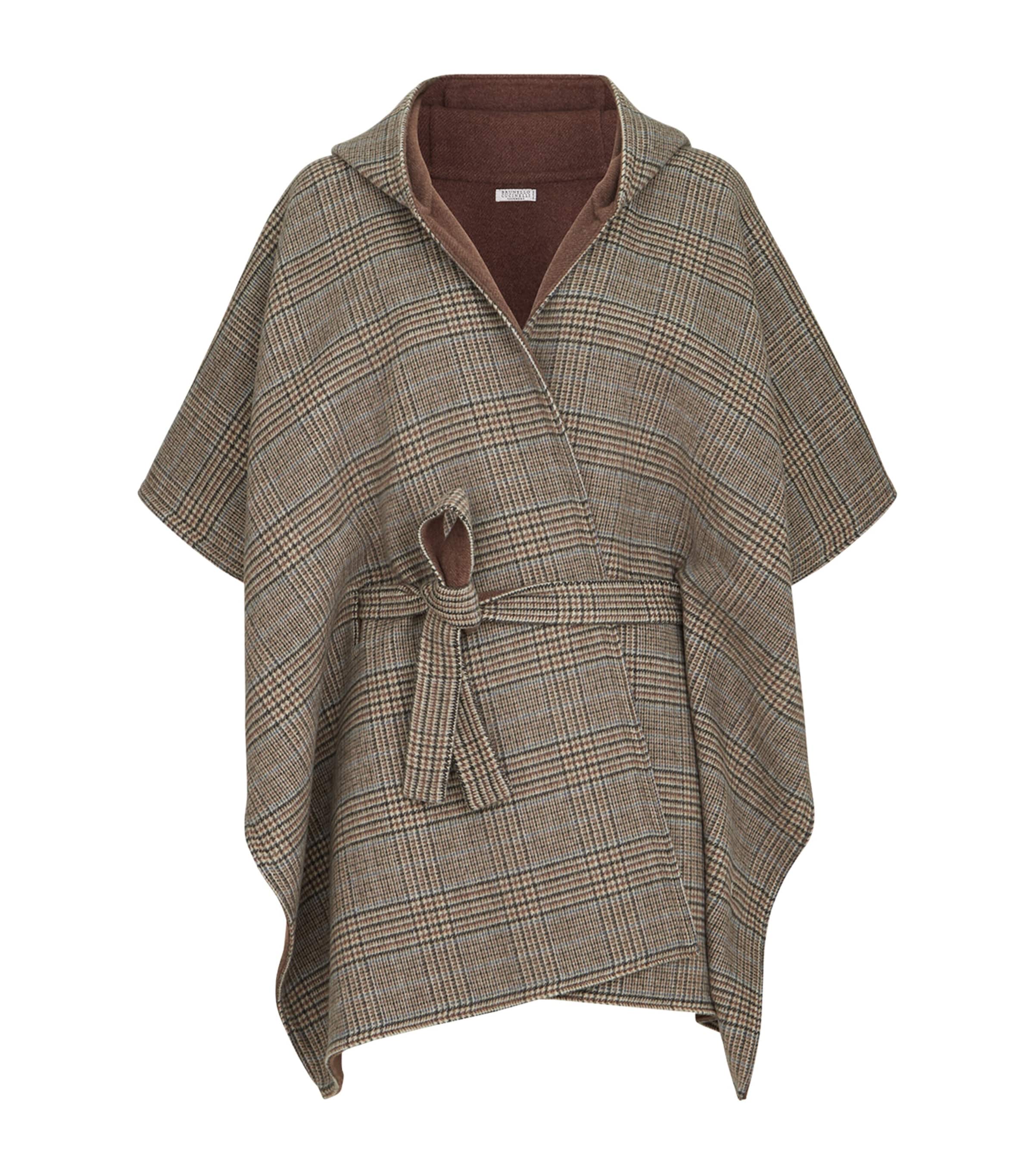 Brunello Cucinelli Womens Cashmere Reversible Poncho Brown+grey