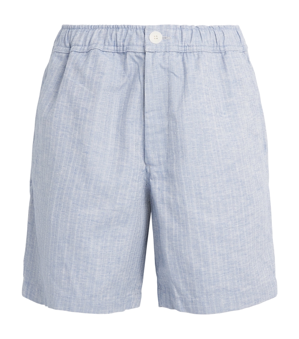 Wax London Mens Cotton-Linen Herringbone Kurt Shorts Light Blue