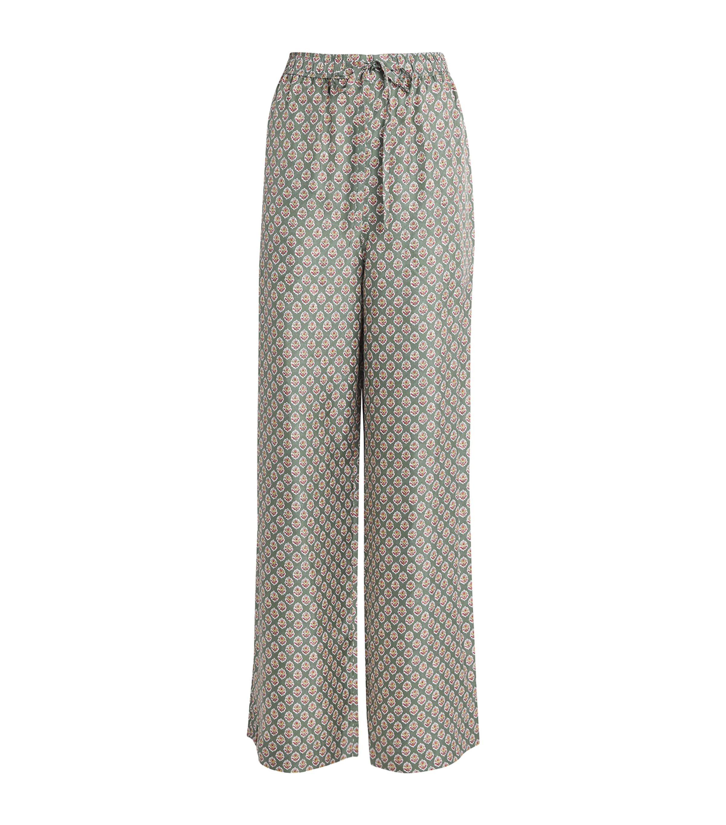 Silk Floral Wide-Leg Trousers