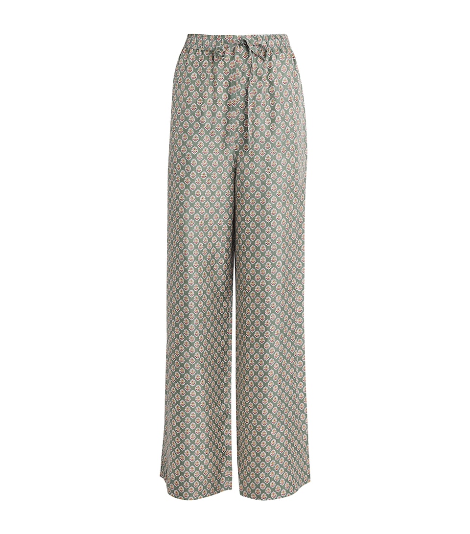 Silk Floral Wide-Leg Trousers