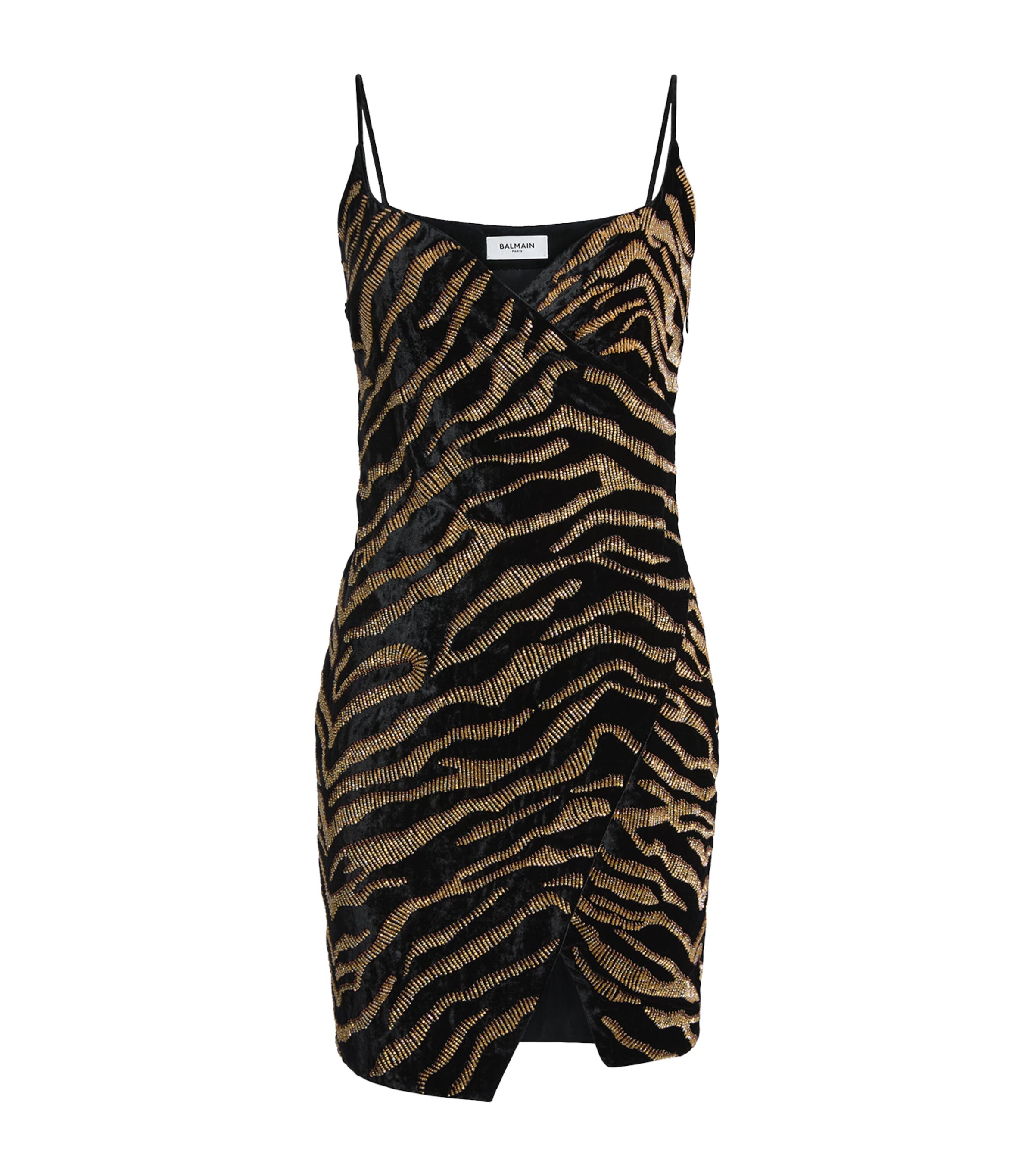 Balmain Womens Velvet Embroidered Mini Dress Edb Noir Jaune