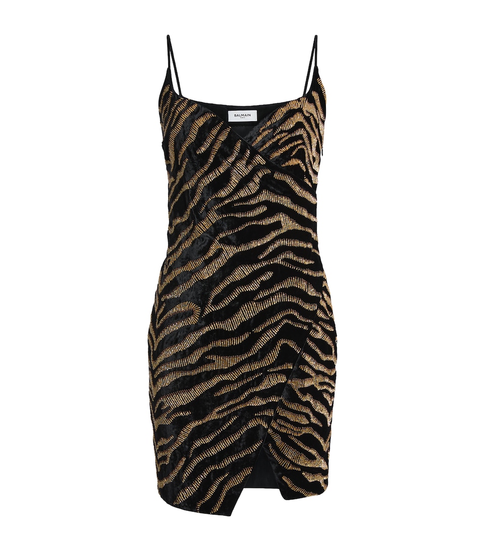 Balmain Womens Velvet Embroidered Mini Dress Edb Noir Jaune
