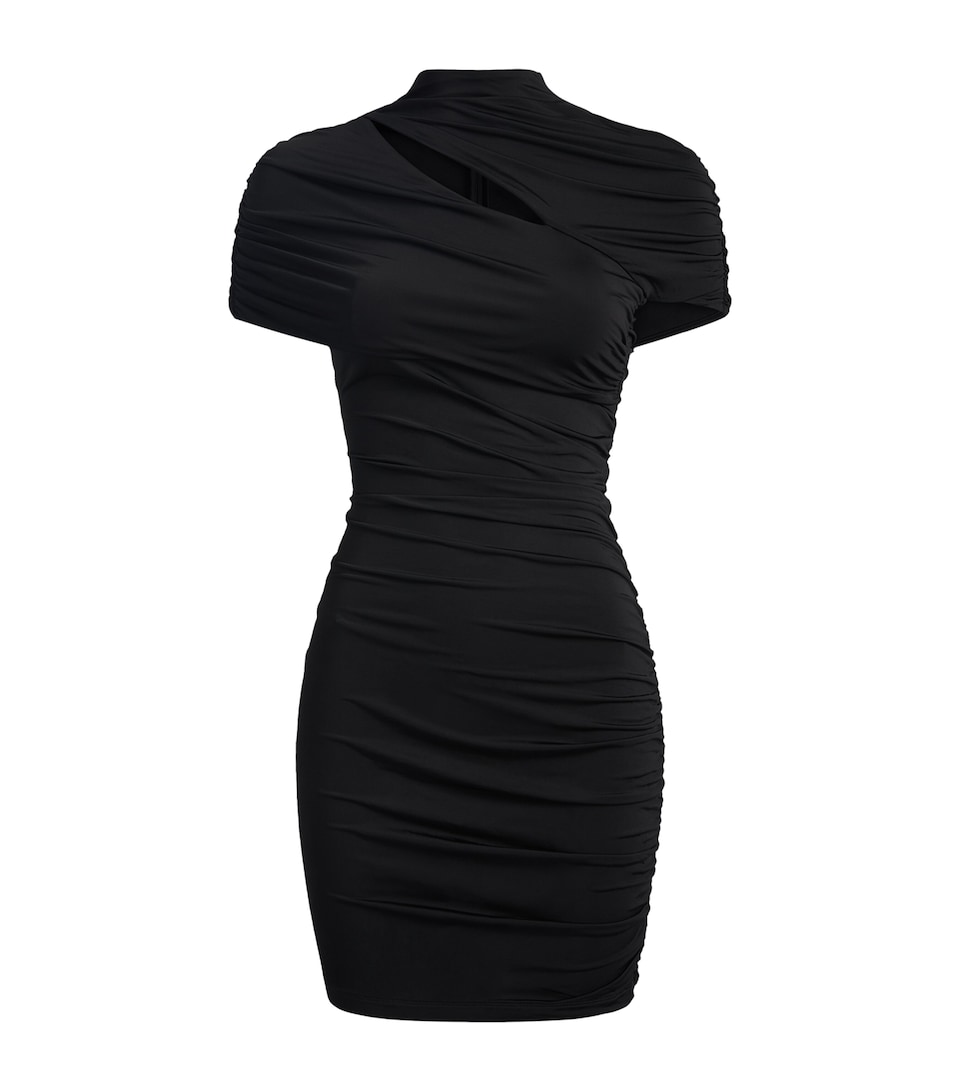 Balmain Womens Jersey Draped Bodycon Mini Dress Black