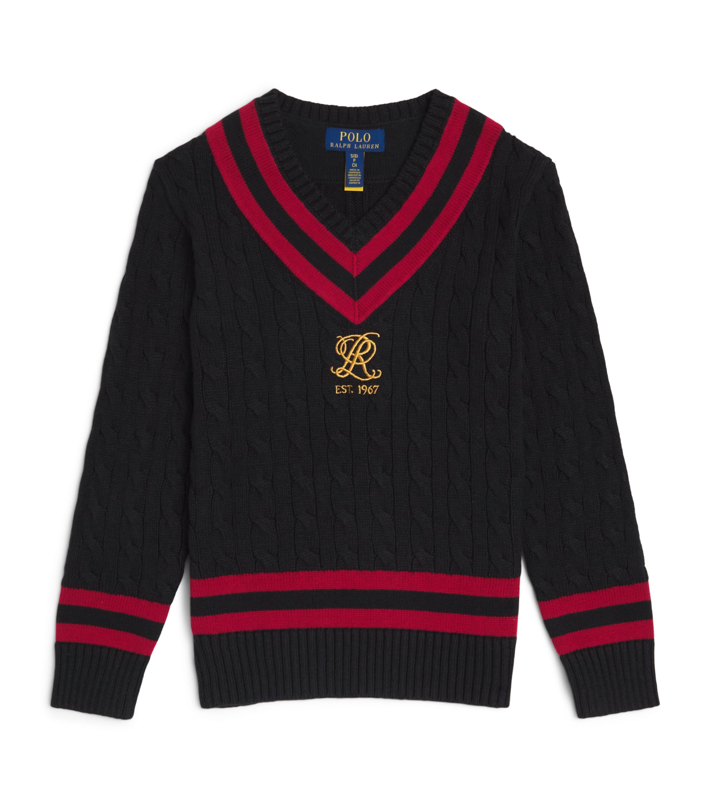 Ralph Lauren Kids Cable-Knit V-Neck Sweatshirt (7-14 Years) Polo Black Multi