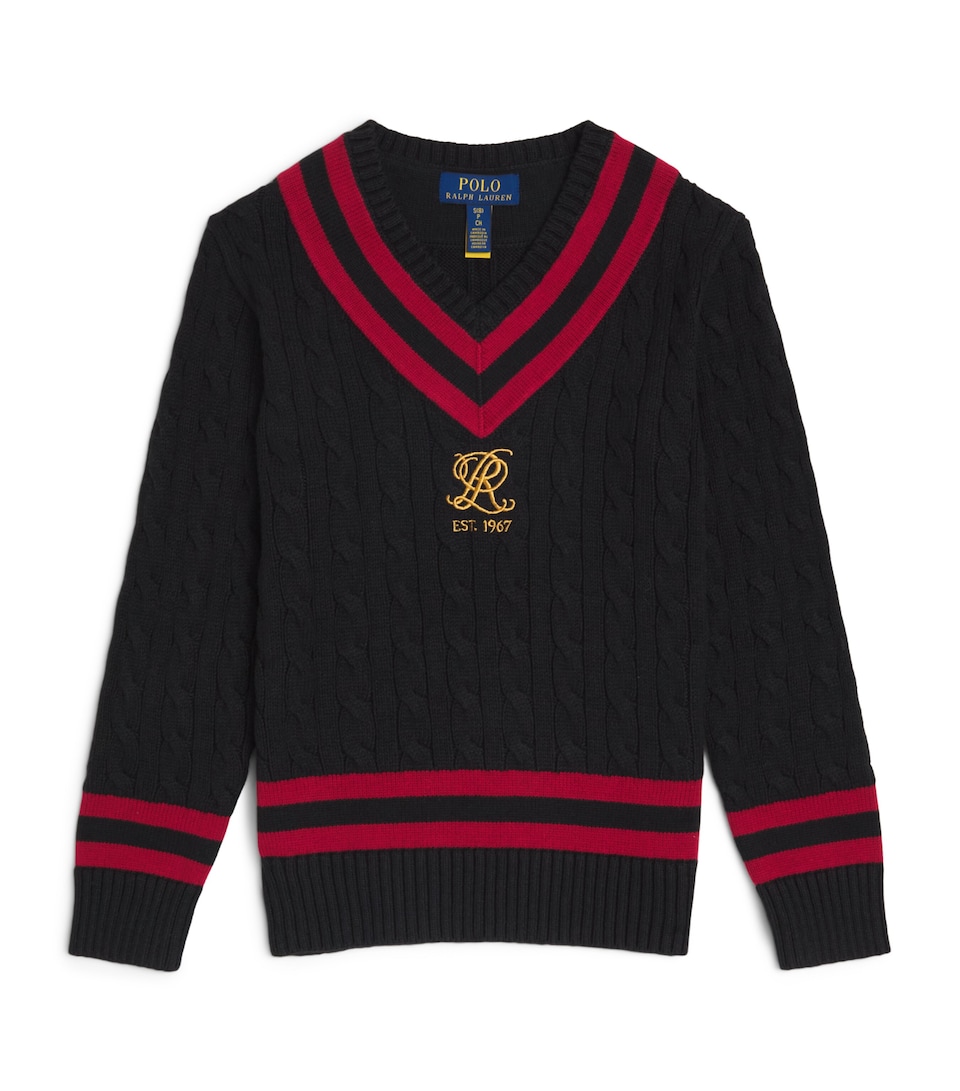 Ralph Lauren Kids Cable-Knit V-Neck Sweatshirt (7-14 Years) Polo Black Multi
