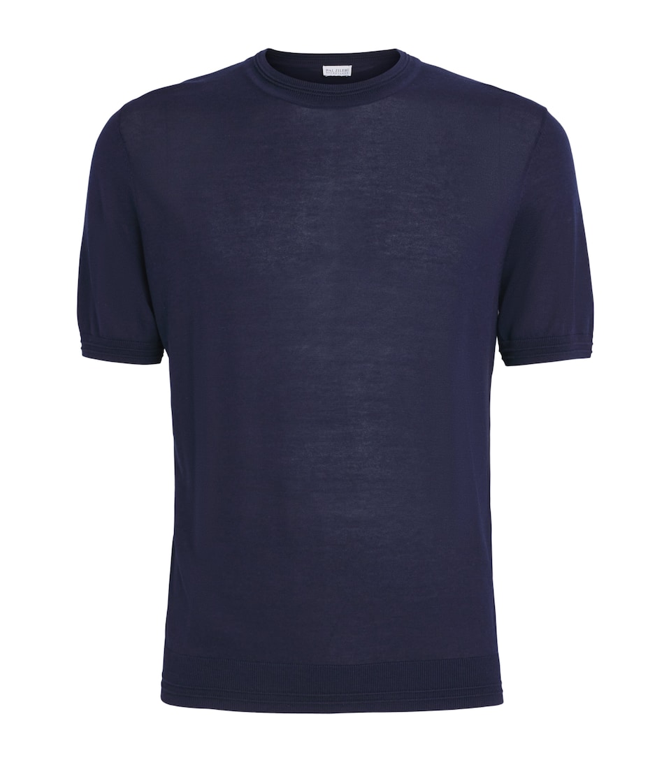 Pal Zileri Mens Knitted T-Shirt Blue Navy
